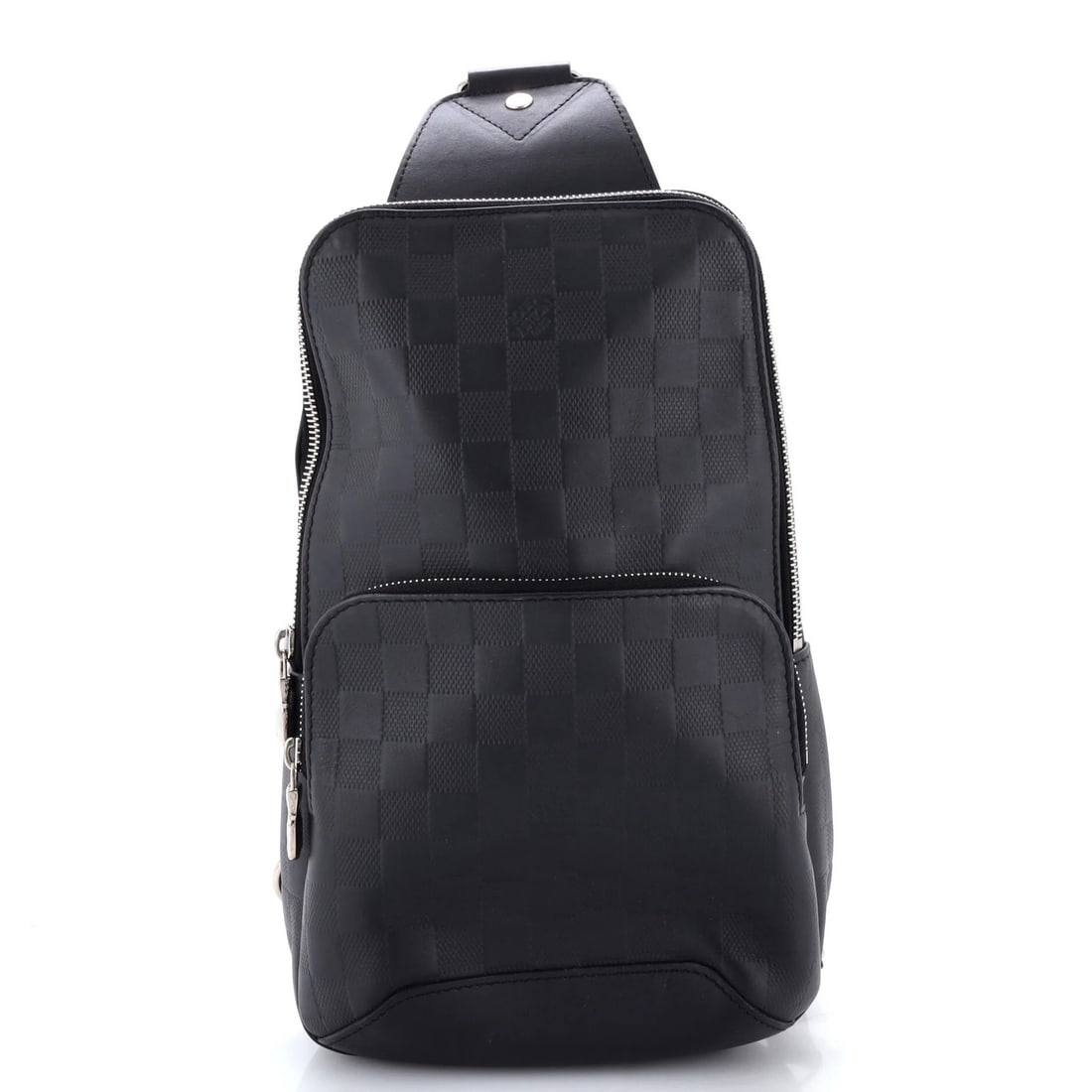 Damier Infini Leather Louis Vuitton Sling Avenue: Damier Infini Leather Louis Vuitton Sling Avenue Black Damier Infini Leather Louis Vuitton Avenue Sling Bag with Canvas Coated Exterior, featuring a classic shoulder bag design and signature silver
