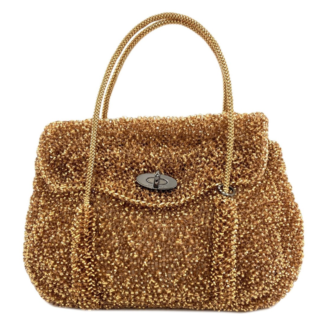 PVC Handbag Wire Bag Anteprima: PVC Handbag Wire Bag Anteprima Gold PVC Handbag with Turn Lock Closure, 12.0 inch Height and 12.4-14.8 inch Width. This ANTEPRIMA handbag features a sturdy PVC exterior and a convenient turn lock
