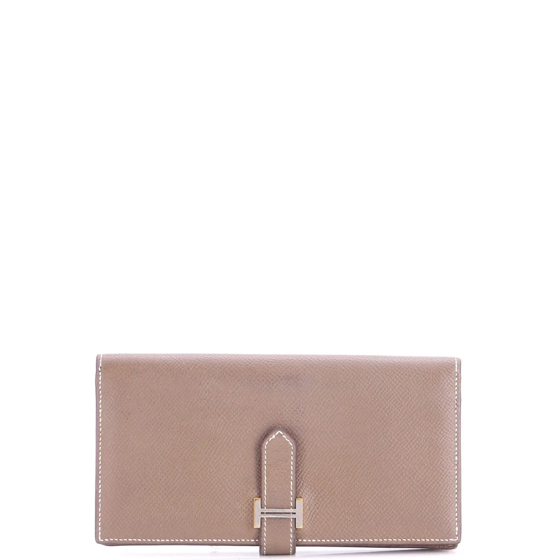 Epsom Long Wallet Bearn Hermes: Epsom Long Wallet Bearn Hermes Gray Epsom Bearn Wallet by Hermes features a long design with a palladium hardware. Made from high-quality leather, this wallet has a subtle gray color with touch-ups