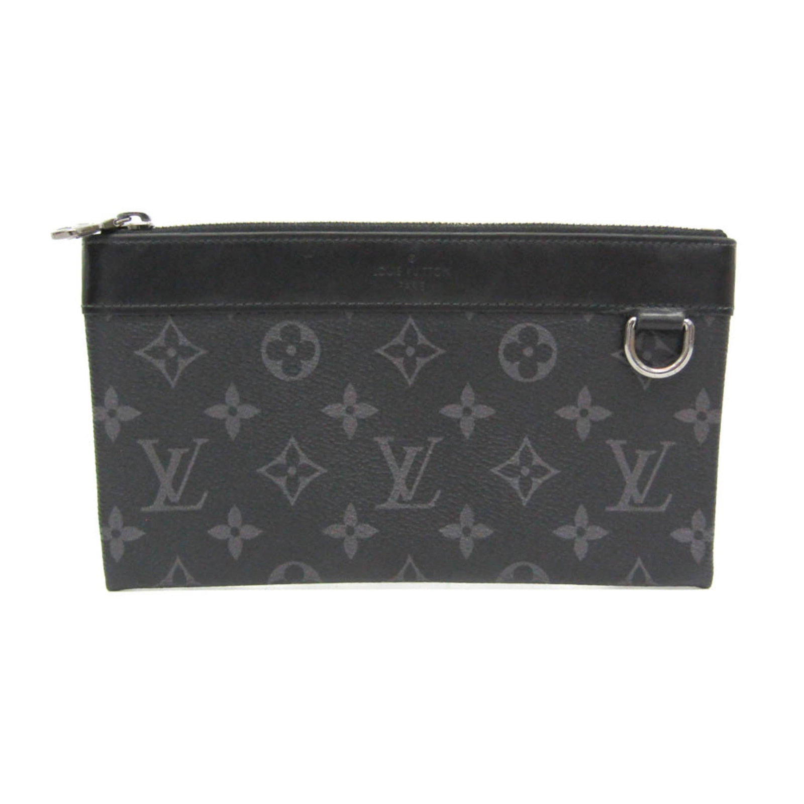 Louis Vuitton Clutch Bag Pouch Monogram Eclipse: Louis Vuitton Clutch Bag Pouch Monogram Eclipse Monogram Eclipse Pouch by Louis Vuitton. This sleek, silver-clad clutch bag features the iconic Monogram Eclipse pattern and boasts an open pocket with 