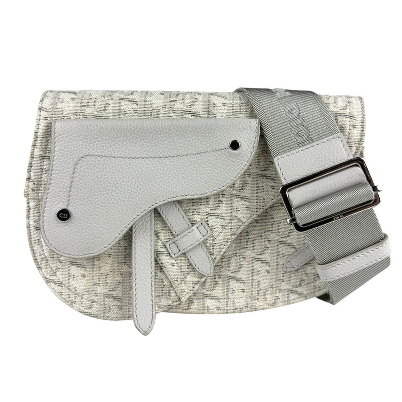 Canvas Leather Christian Dior Bag Shoulder: Canvas Leather Christian Dior Bag Shoulder Canvas Leather Christian Dior Bag Shoulder in Light Gray and White. This shoulder bag features a unique combination of canvas and leather materials, with a