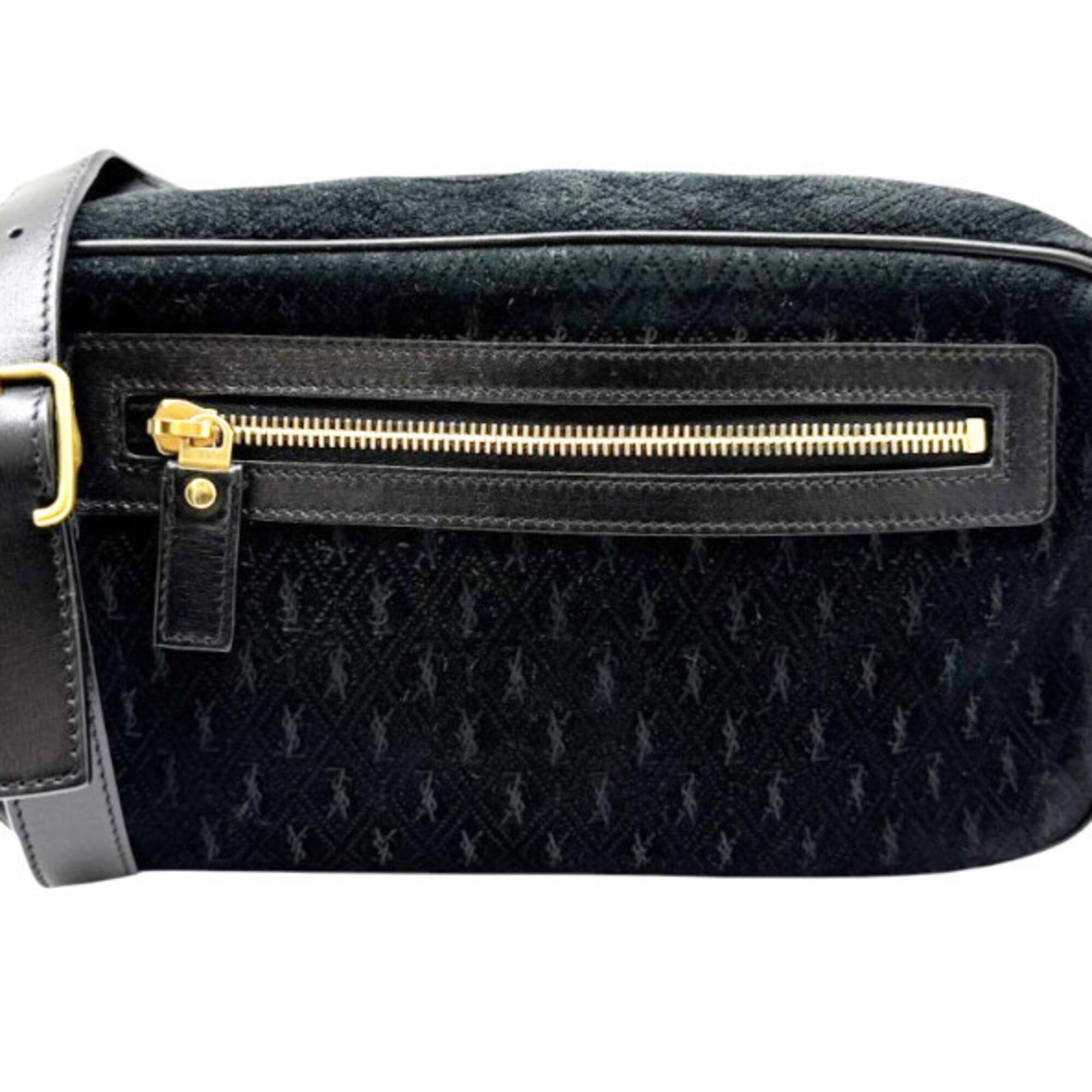 Laurent Saint Suede Bag Shoulder: Laurent Saint Suede Bag Shoulder Suede shoulder bag from Saint Laurent, featuring a sleek black design with a signature. This compact bag measures 15cm x 25cm x 6cm, making it a stylish and portable