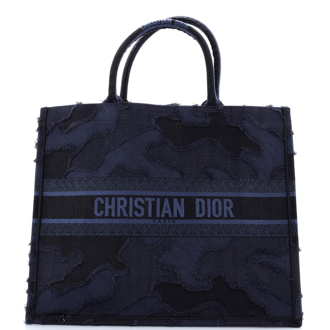 Christian Dior Book Canvas Tote Large Camouflage Embroidered: Christian Dior Book Canvas Tote Large Camouflage Embroidered The Christian Dior Book Tote in Large Camouflage Embroidered Canvas is a stylish and functional tote with a unique camouflage pattern. Meas