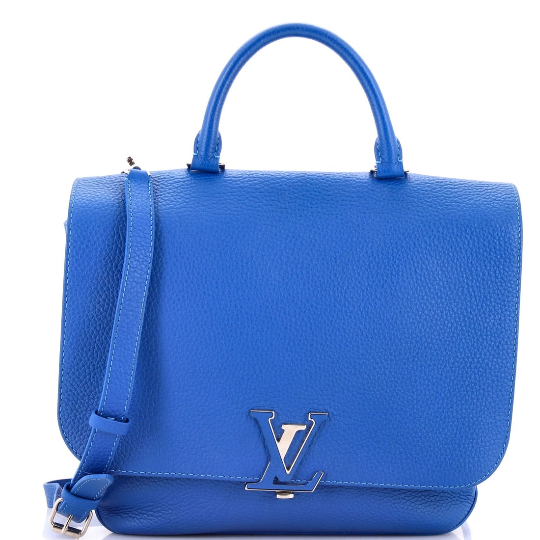 Louis Vuitton Volta Handbag Leather: Louis Vuitton Volta Handbag Leather The Louis Vuitton Volta Handbag Leather boasts a stunning blue exterior with silver hardware, complemented by a rich blue interior and microfiber lining. This
