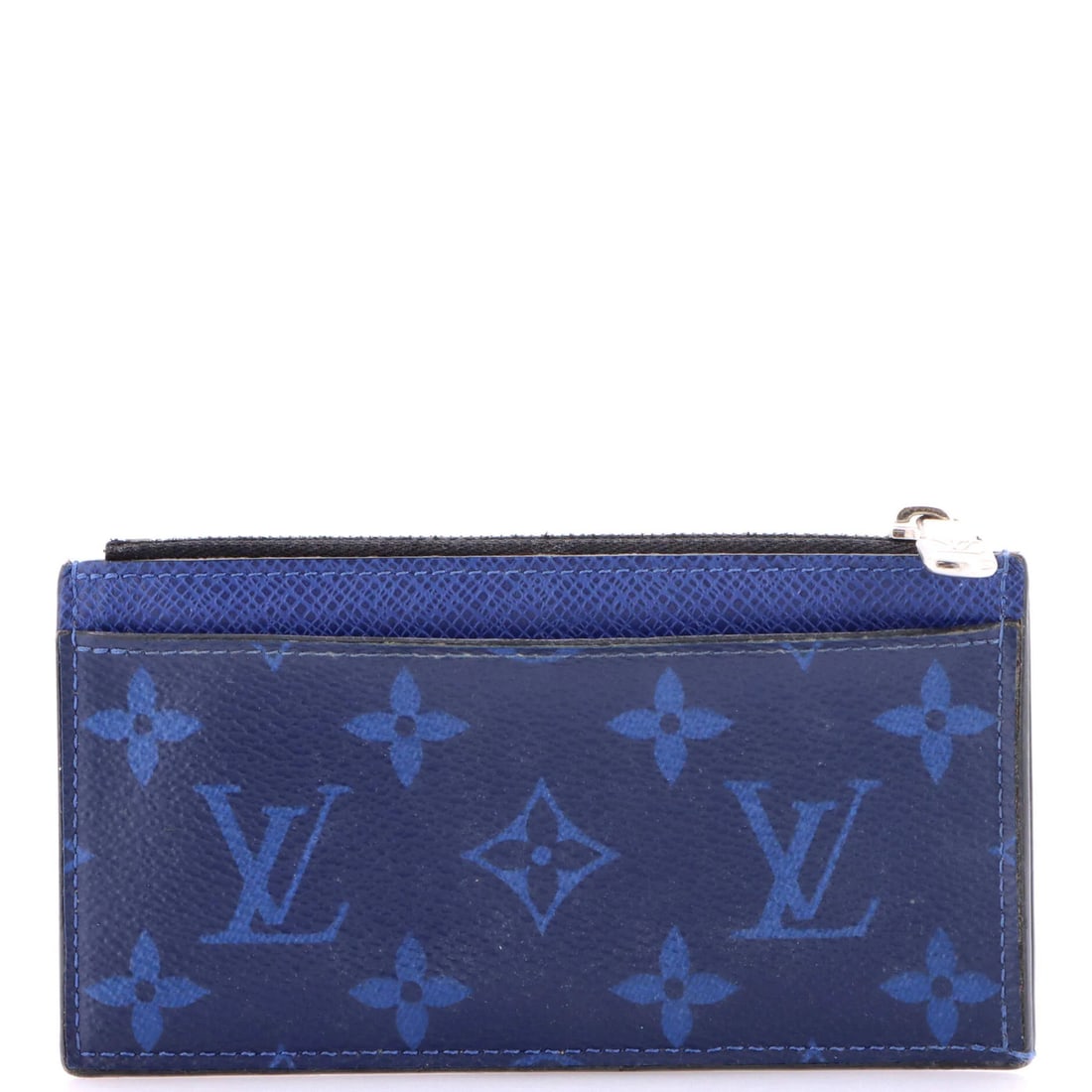Monogram Taigarama Coin Louis Vuitton Card Holder: Monogram Taigarama Coin Louis Vuitton Card Holder This Louis Vuitton Monogram Taigarama Coin Card Holder boasts a striking blue canvas coated leather exterior, adorned with the iconic monogram pattern