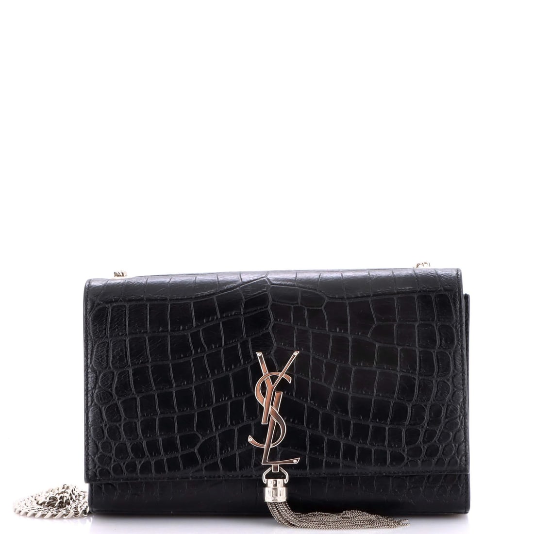 Crocodile Embossed Leather Saint Laurent Classic Tassel Bag Monogram Crossbody: Crocodile Embossed Leather Saint Laurent Classic Tassel Bag Monogram Crossbody Crocodile embossed leather adds a touch of luxury to this Saint Laurent Classic Tassel Bag Monogram Crossbody, featuring
