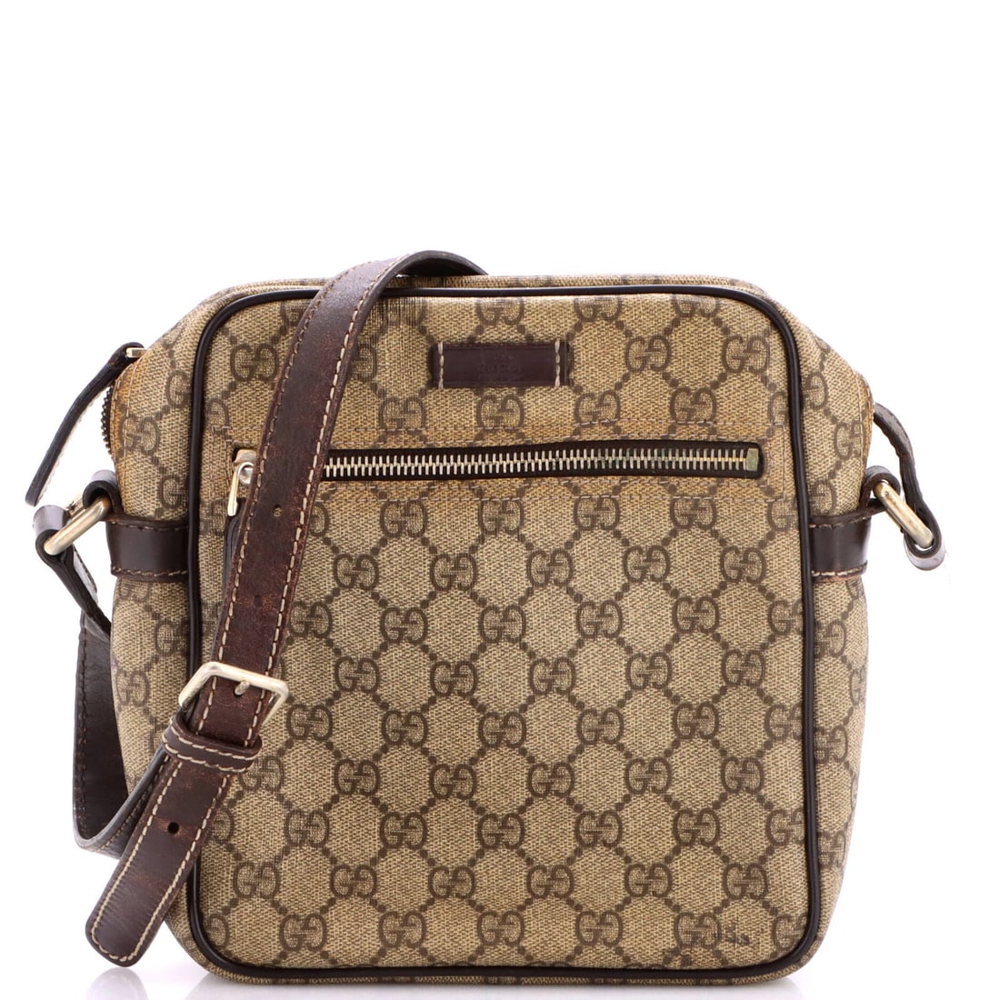 GG Coated Canvas Small Gucci Messenger Front Zip: GG Coated Canvas Small Gucci Messenger Front Zip Small Gucci Messenger Bag with GG Coated Canvas Exterior in Brown, Featuring a Front Zip Closure. This small messenger bag boasts a stylish GG Coated c