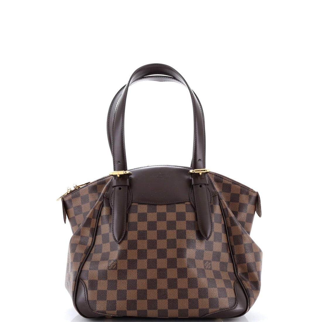 Handbag Louis Vuitton Verona Damier: Handbag Louis Vuitton Verona Damier Brown Louis Vuitton Verona Damier canvas coated shoulder bag with gold hardware, featuring a removable strap and interior with red fabric. This classic handbag