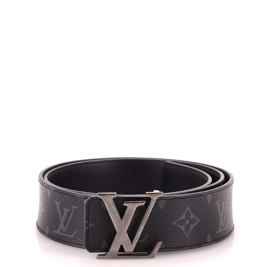 Louis Vuitton LV Initiales Reversible Belt Monogram Eclipse Canvas and Leather: Louis Vuitton LV Initiales Reversible Belt Monogram Eclipse Canvas and Leather Black canvas and leather belt with a reversible design, featuring the iconic Monogram Eclipse pattern from Louis