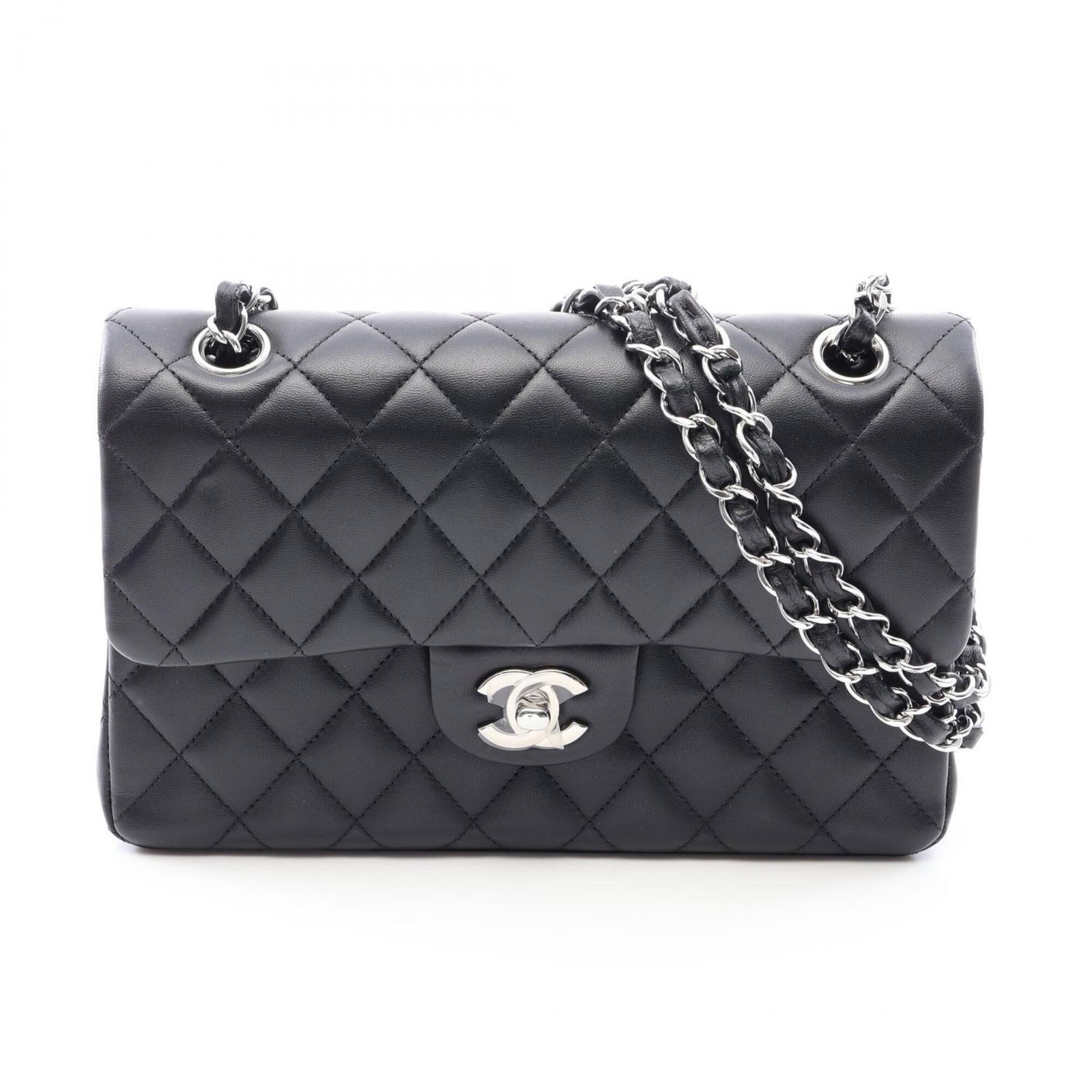 Shoulder Bag Leather Handbag Chanel: Shoulder Bag Leather Handbag Chanel Black lambskin leather shoulder bag from Chanel, measuring 14cm x 23cm x 6cm. This stylish handbag features high-quality leather construction and a sleek design. Pe