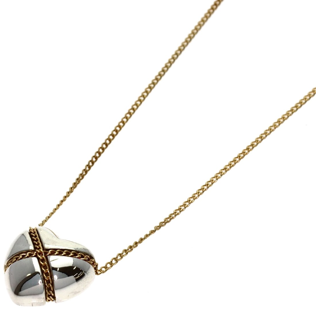 Chain Necklace Heart Silver Gold Yellow Cross Tiffany: Chain Necklace Heart Silver Gold Yellow Cross Tiffany Tiffany&Co.'s iconic chain necklace boasts a striking silver and gold yellow cross design, showcasing the brand's signature style. This 18.3-inch