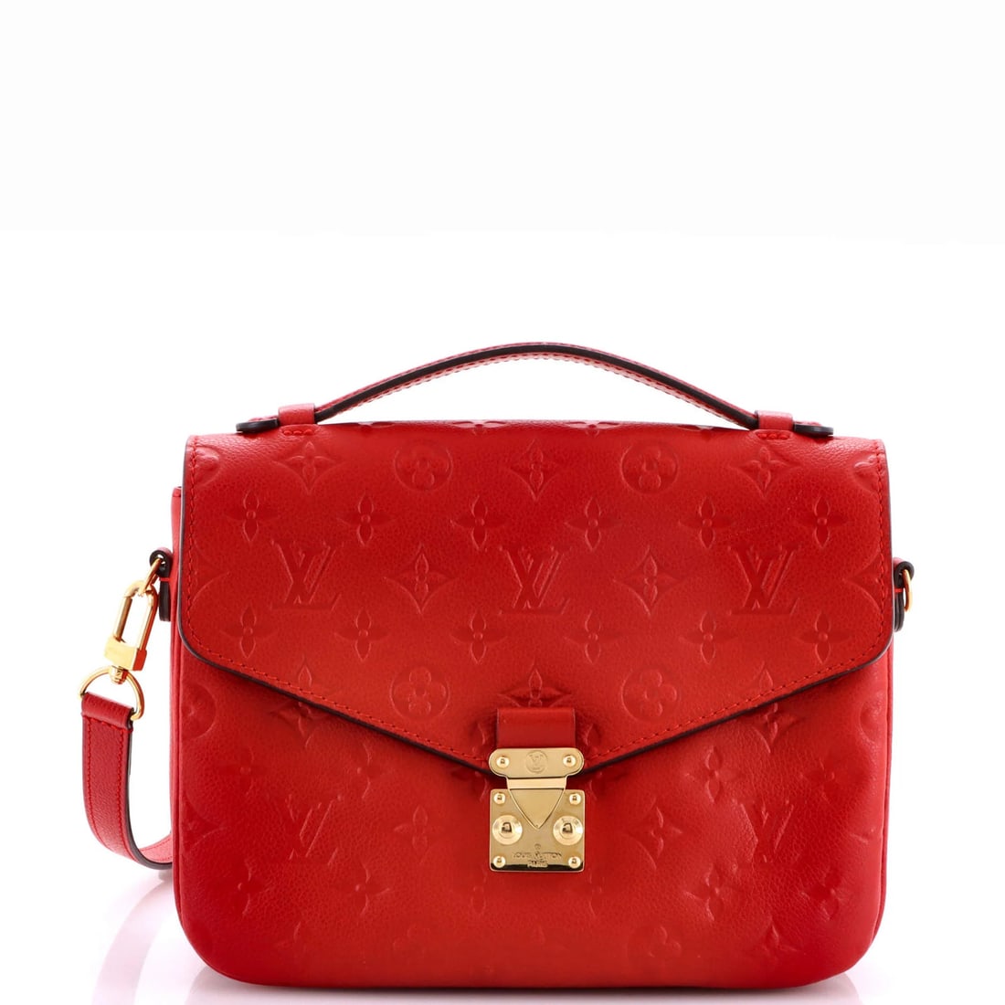 Empreinte Leather Pochette Monogram Vuitton Louis: Empreinte Leather Pochette Monogram Vuitton Louis This Louis Vuitton Empreinte Leather Pochette Monogram Vuitton features a striking red exterior with a classic cross body design. The pochette's