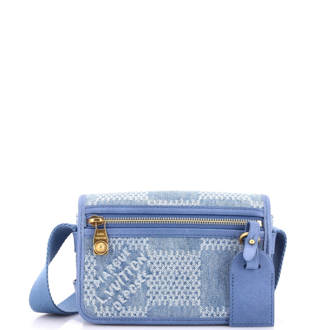 Louis Vuitton Bosphore Wearable Giant Denim Damier Wallet 3D: Louis Vuitton Bosphore Wearable Giant Denim Damier Wallet 3D The Louis Vuitton Bosphore Wearable Giant Denim Damier Wallet 3D is a unique and eye-catching shoulder bag featuring a striking blue denim