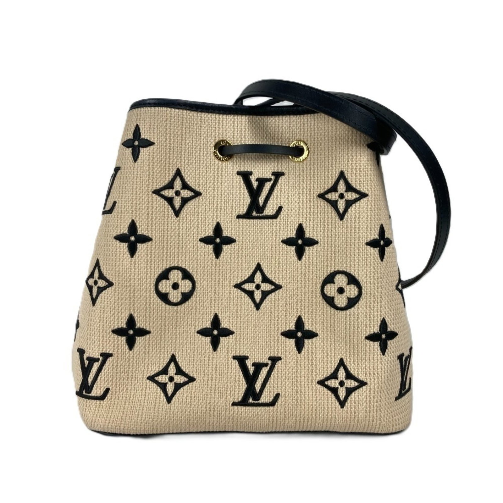 Leather Cotton Shoulder Bag Louis Vuitton: Leather Cotton Shoulder Bag Louis Vuitton Cotton and leather blend in a classic design, with a timeless beige and black color combination. This 26cm x 26cm x 17.5cm shoulder bag is a stylish