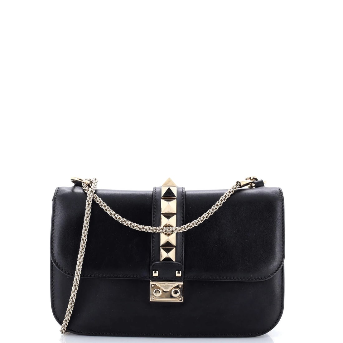 Valentino Garavani Glam Lock Shoulder Bag Leather Medium: Valentino Garavani Glam Lock Shoulder Bag Leather Medium Black leather medium Glam Lock Shoulder Bag from Valentino Garavani, featuring a classic design with a 12" handle drop and 21" strap drop, and 