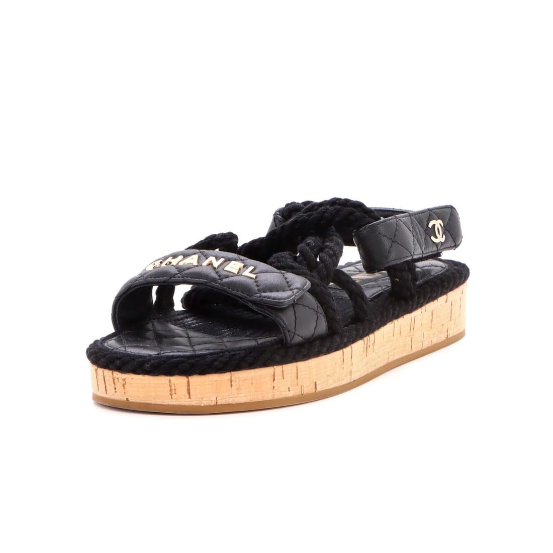 Chanel Women's Cord Dad Sandals Quilted Leather and Cork (1 of 6)