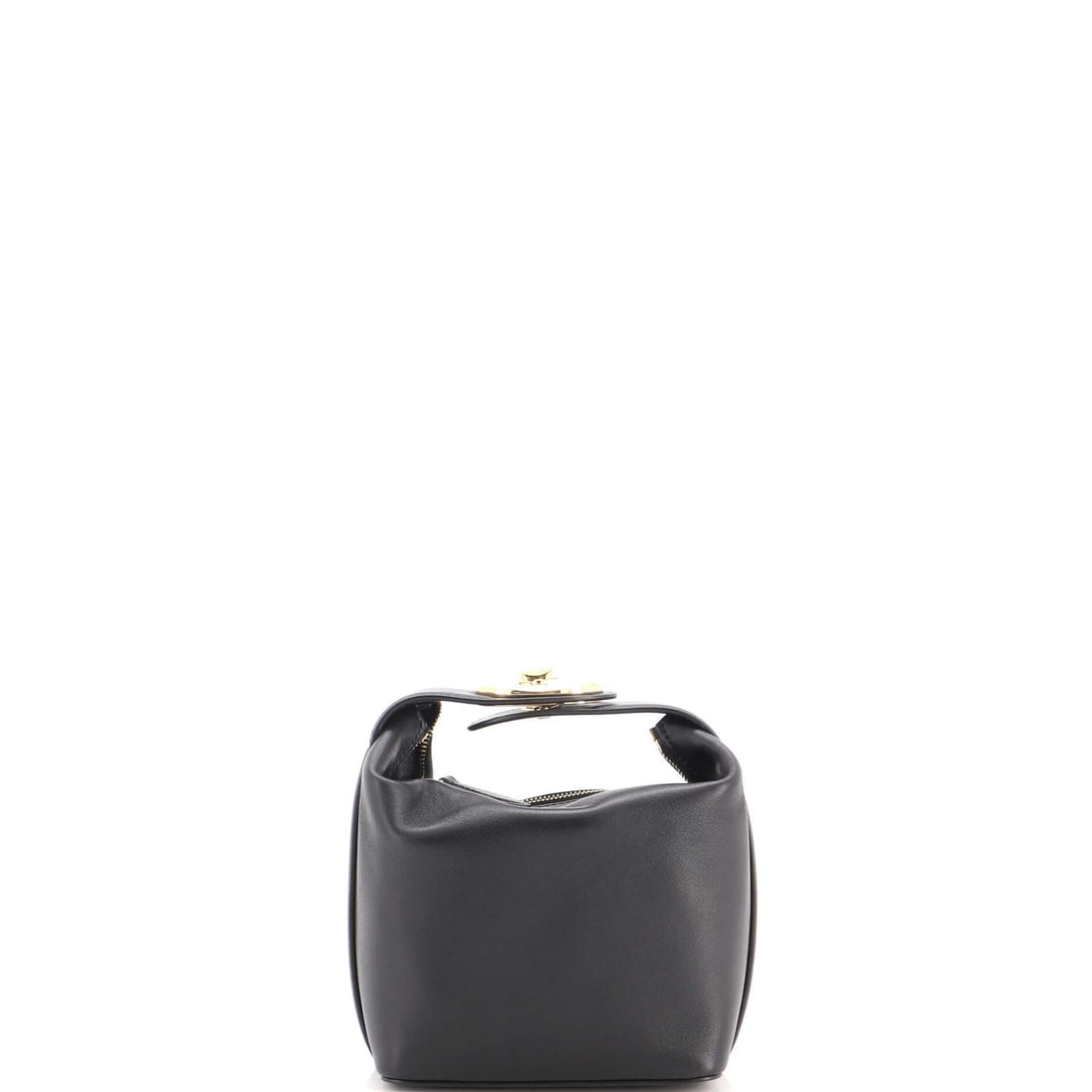 Garavani Bold Leather Bag Mini Top Handle Valentino: Garavani Bold Leather Bag Mini Top Handle Valentino Black leather mini top handle bag from Valentino Garavani, featuring a bold design with VLogo. The bag boasts a classic top handle style with gold