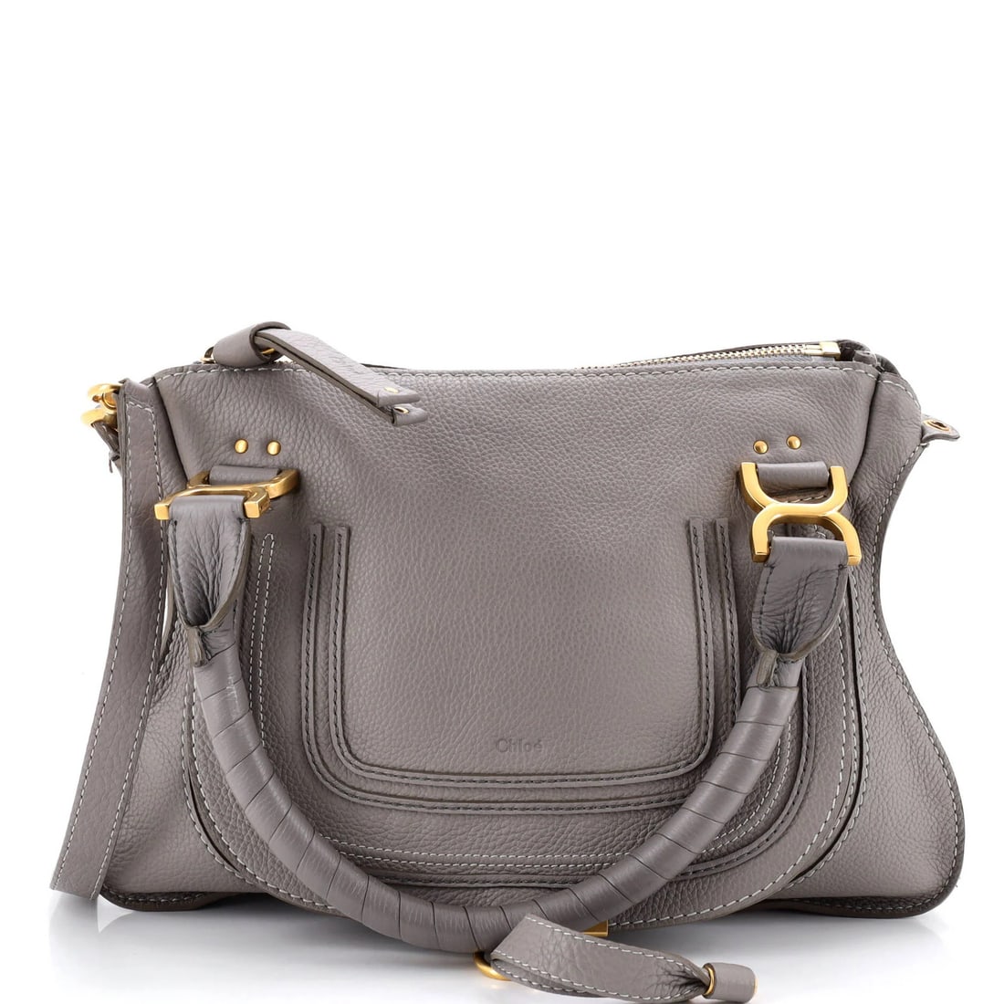 Chloe Satchel Marcie Leather Medium: Chloe Satchel Marcie Leather Medium Chloe Satchel Marcie Leather Medium - A versatile and stylish medium-sized satchel with a classic design, featuring a gray leather exterior and green interior.