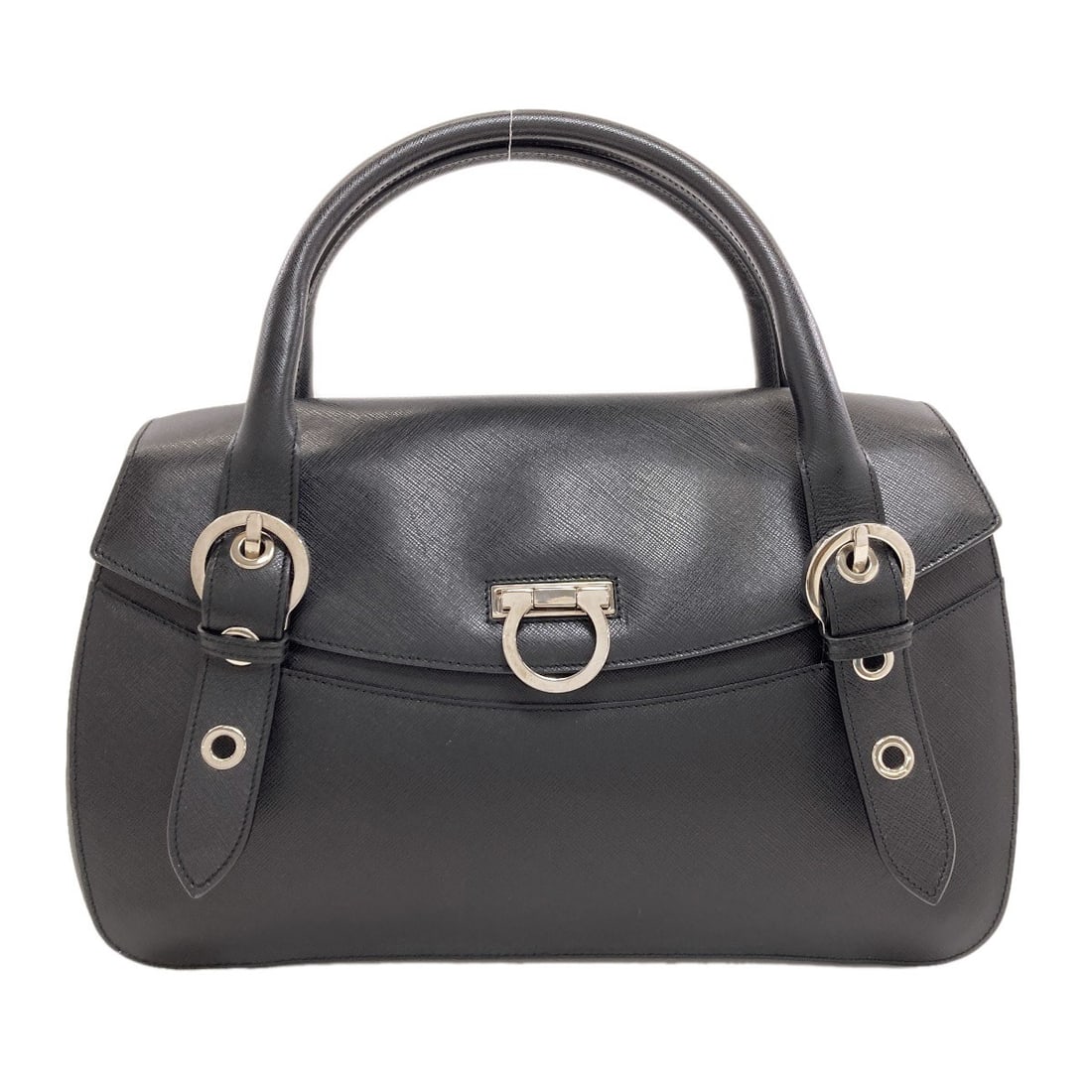 Gancinihardware Handbag Leather Salvatore Ferragamo: Gancinihardware Handbag Leather Salvatore Ferragamo Black Salvatore Ferragamo leather handbag with metal closure, measuring 8.7 inches tall and 4.5 inches deep, features a classic design and premium