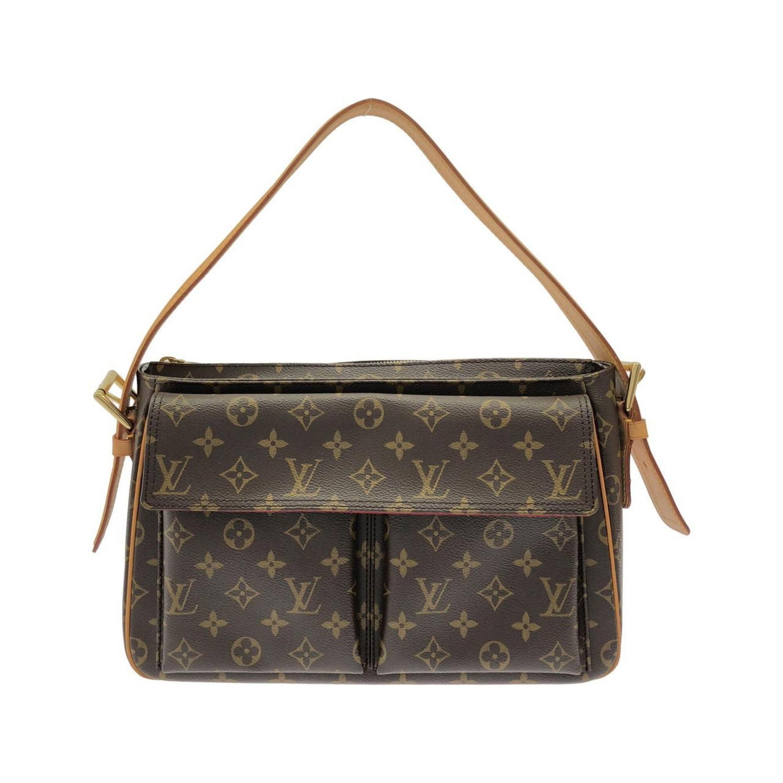 Canvas Coated Louis Vuitton Bag Shoulder: Canvas Coated Louis Vuitton Bag Shoulder Marron canvas coated Louis Vuitton bag with gold hardware, bearing a signature, is a stylish shoulder bag. Its compact 22.5cm x 32.5cm x 10cm dimensions make