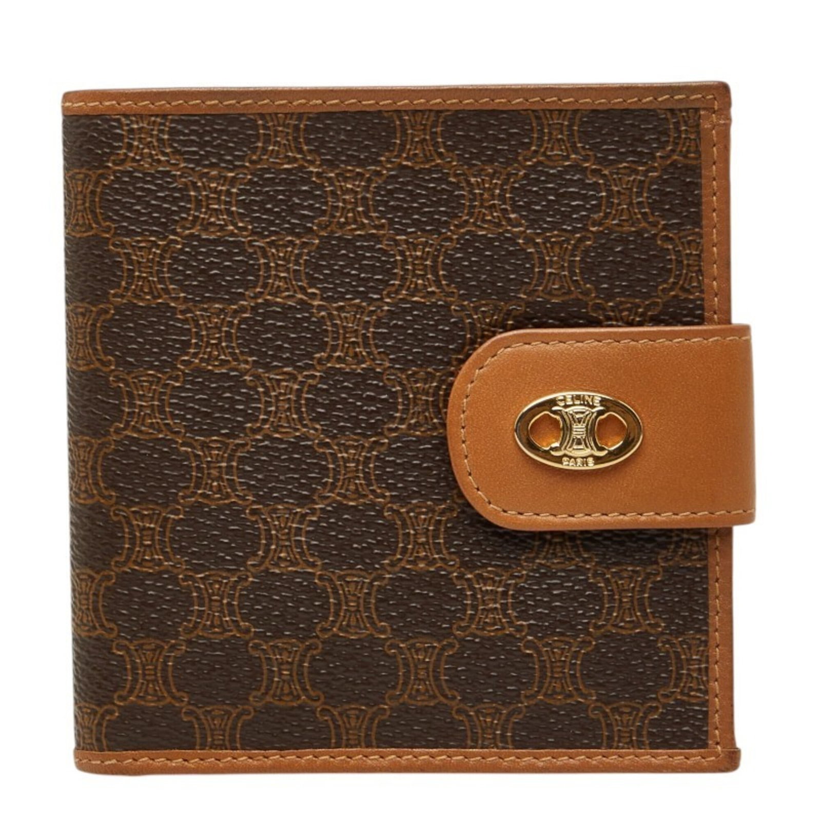 Pvc Leather Celine Bi Fold Wallet: Pvc Leather Celine Bi Fold Wallet The Celine Macadam bi-fold wallet boasts sleek, modern design with a striking PVC leather finish in rich brown tones. Its compact size makes it a versatile accessory