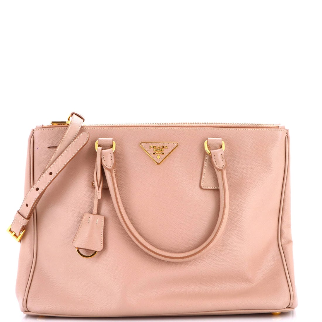 Saffiano Leather Lux Prada Double Medium Tote Zip: Saffiano Leather Lux Prada Double Medium Tote Zip Saffiano Leather Lux Prada Double Medium Tote Zip - A Neutral and Timeless Classic. This medium-sized tote features a striking double zip closure,