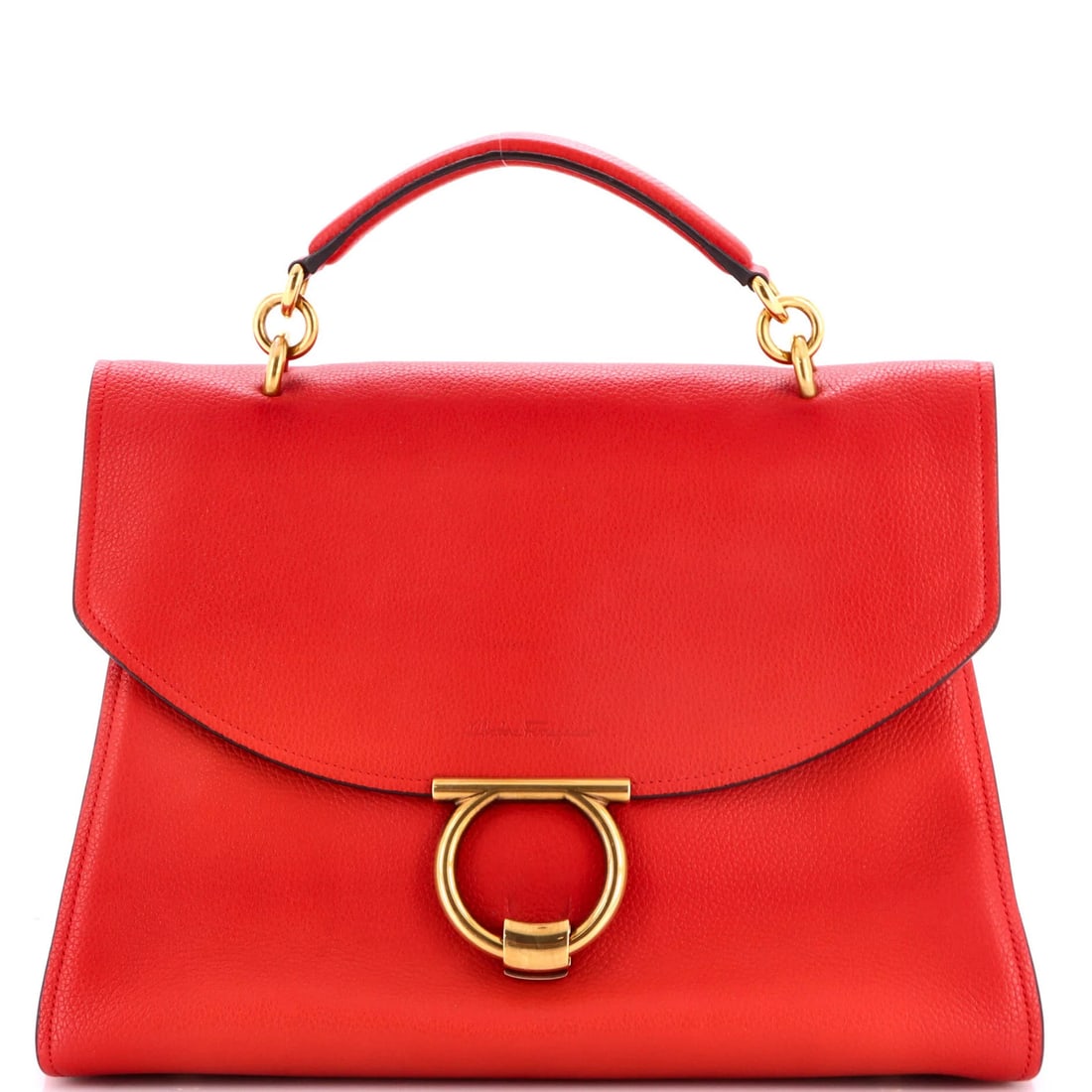 Large Leather Satchel Salvatore Ferragamo Margot: Large Leather Satchel Salvatore Ferragamo Margot Red leather Salvatore Ferragamo Margot satchel with gold hardware, featuring a classic top handle design and a spacious interior. The bag showcases