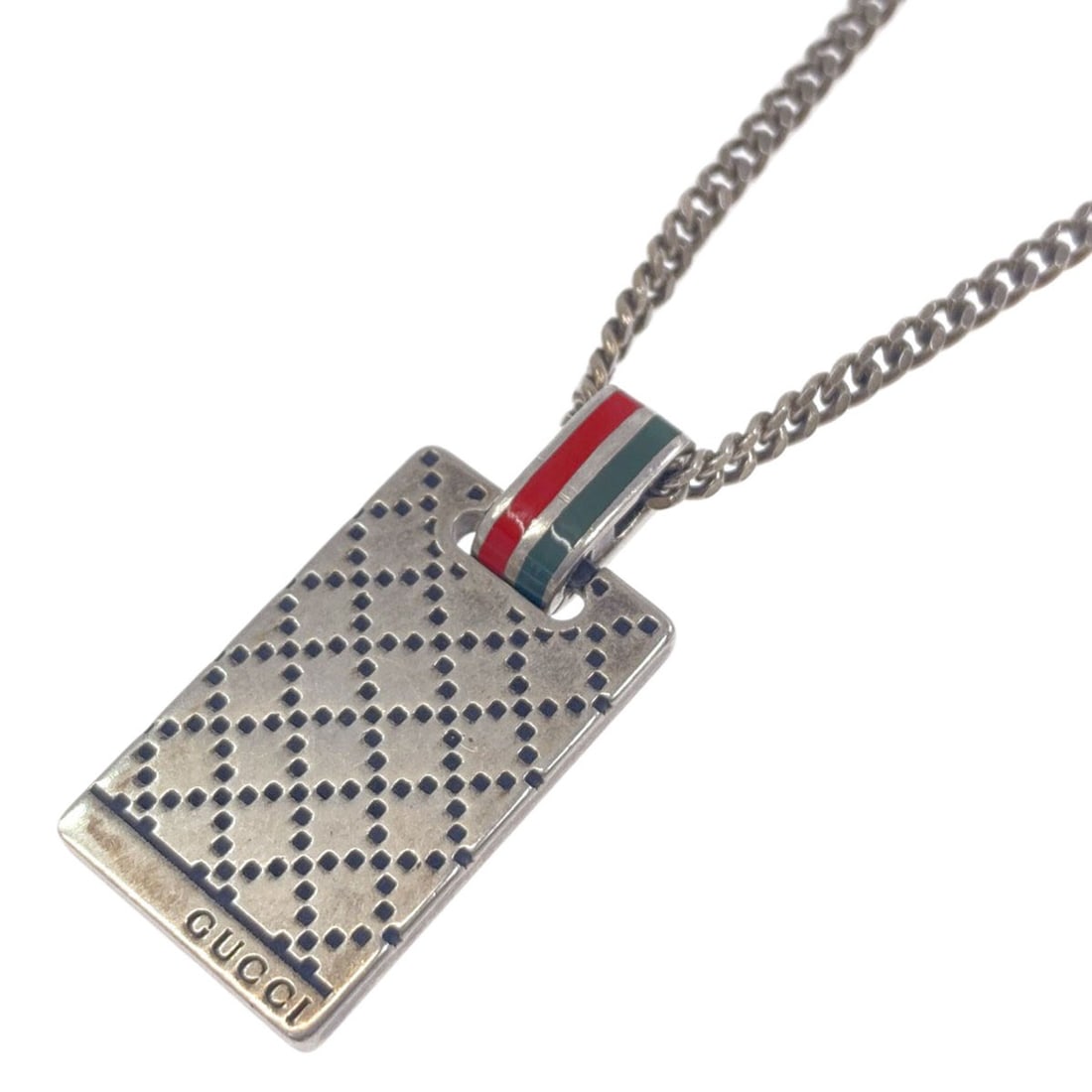 Diamante Gucci Silver Necklace: Diamante Gucci Silver Necklace Silver Gucci Necklace with Diamante Finish. This 50-55cm long silver necklace features a distinctive diamante finish, giving it a sleek and modern look. With its bold
