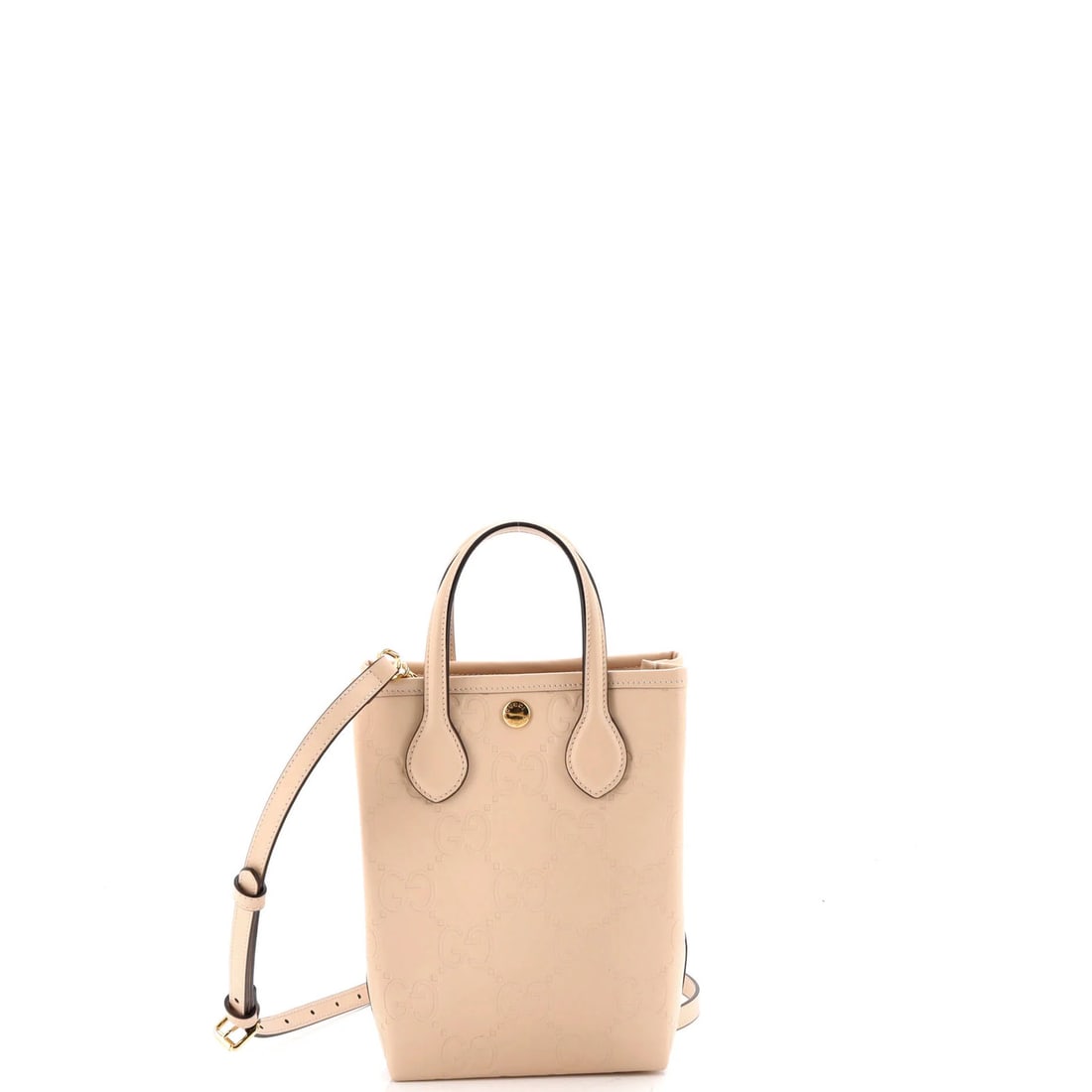 Gucci Vertical Tote Mini Embossed Leather GG: Gucci Vertical Tote Mini Embossed Leather GG Mini Gucci Vertical Tote with GG Embossed Leather Exterior in Neutral Color, Perfect for Everyday Use. This mini tote features a classic vertical design,