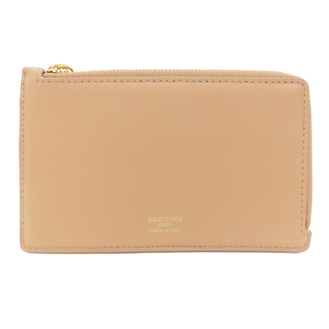 Balenciaga 736734 Fragment Case Coin Purse Leather: Balenciaga 736734 Fragment Case Coin Purse Leather Beige leather coin purse from Balenciaga, featuring a classic design with a simple yet elegant style. The purse is made from high-quality leather