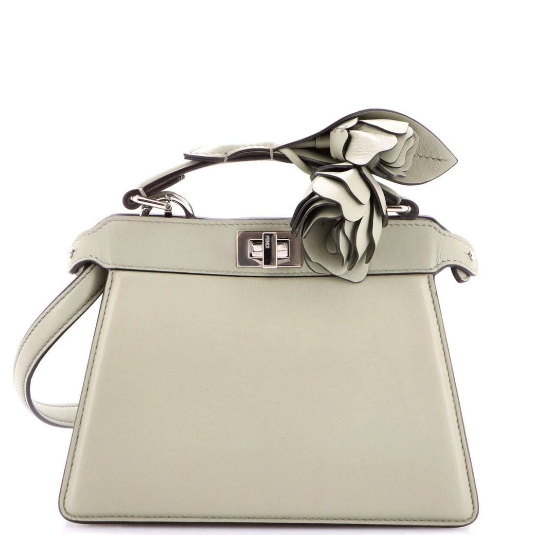Bag with Embellished Leather ISeeU Petite Fendi Peekaboo: Bag with Embellished Leather ISeeU Petite Fendi Peekaboo The Fendi Peekaboo ISeeU Petite is a stylish cross body bag with a distinctive embellished leather handle. This green leather bag features a pe