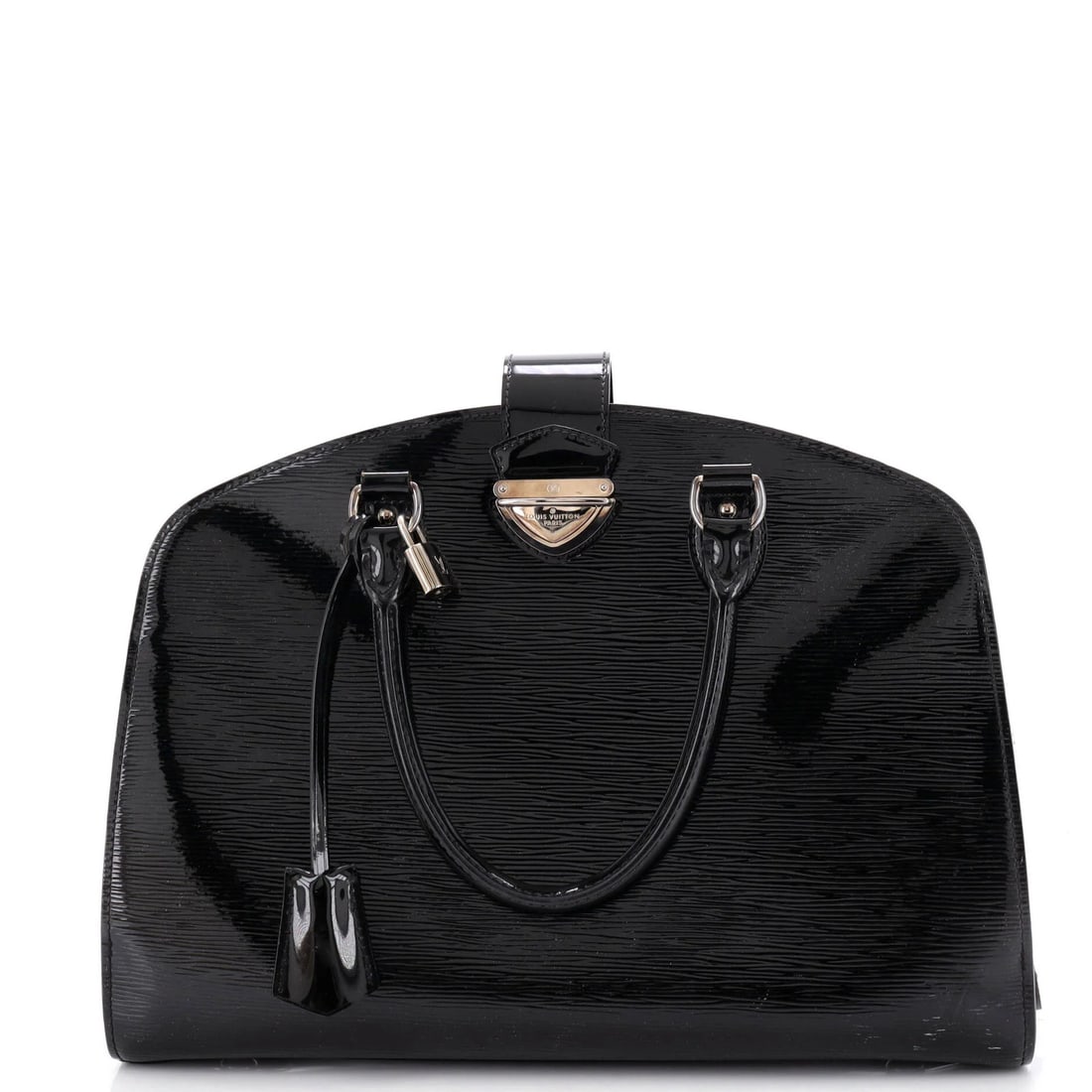 Pont Neuf Handbag Louis Vuitton GM Electric: Pont Neuf Handbag Louis Vuitton GM Electric Patent leather exterior in black, the Louis Vuitton Pont Neuf Handbag Electric features a classic top handle design. Measuring 11" tall and 15" wide, this