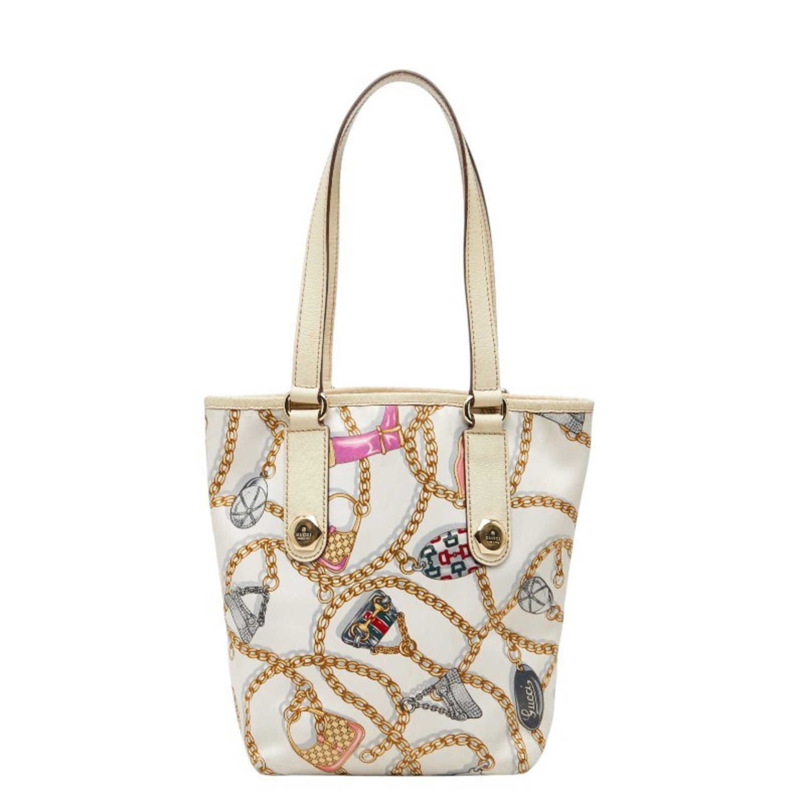 Handbag Gucci Nylon Leather Tote: Handbag Gucci Nylon Leather Tote Gucci Nylon Leather Tote is a vibrant, multi-color design featuring a mix of nylon and leather materials. Measuring 23cm x 17.5cm x 9.5cm, this tote bag offers a