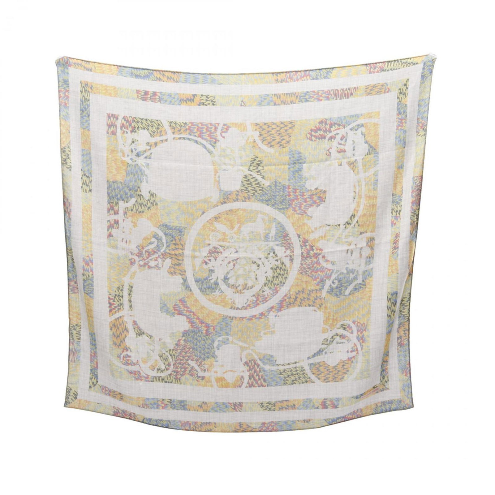 Silk Hermes Scarf: Silk Hermes Scarf Silk from Hermes, a high-quality material, is used to create this scarf. The scarf measures 89cm x 89cm and features a gray, multi-color design. It is made of silk. Item Specifics: B