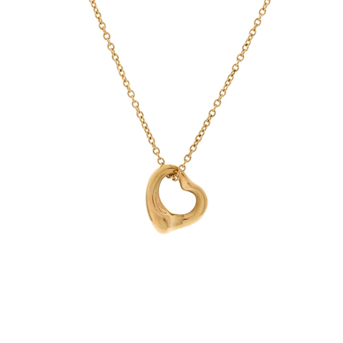 Tiffany & Co. Elsa Peretti Open Heart Pendant Necklace 18K Yellow Gold 11mm: Tiffany & Co. Elsa Peretti Open Heart Pendant Necklace 18K Yellow Gold 11mm Tiffany & Co.'s Elsa Peretti Open Heart Pendant Necklace is a stunning 18K yellow gold piece, featuring a 10.05mm open