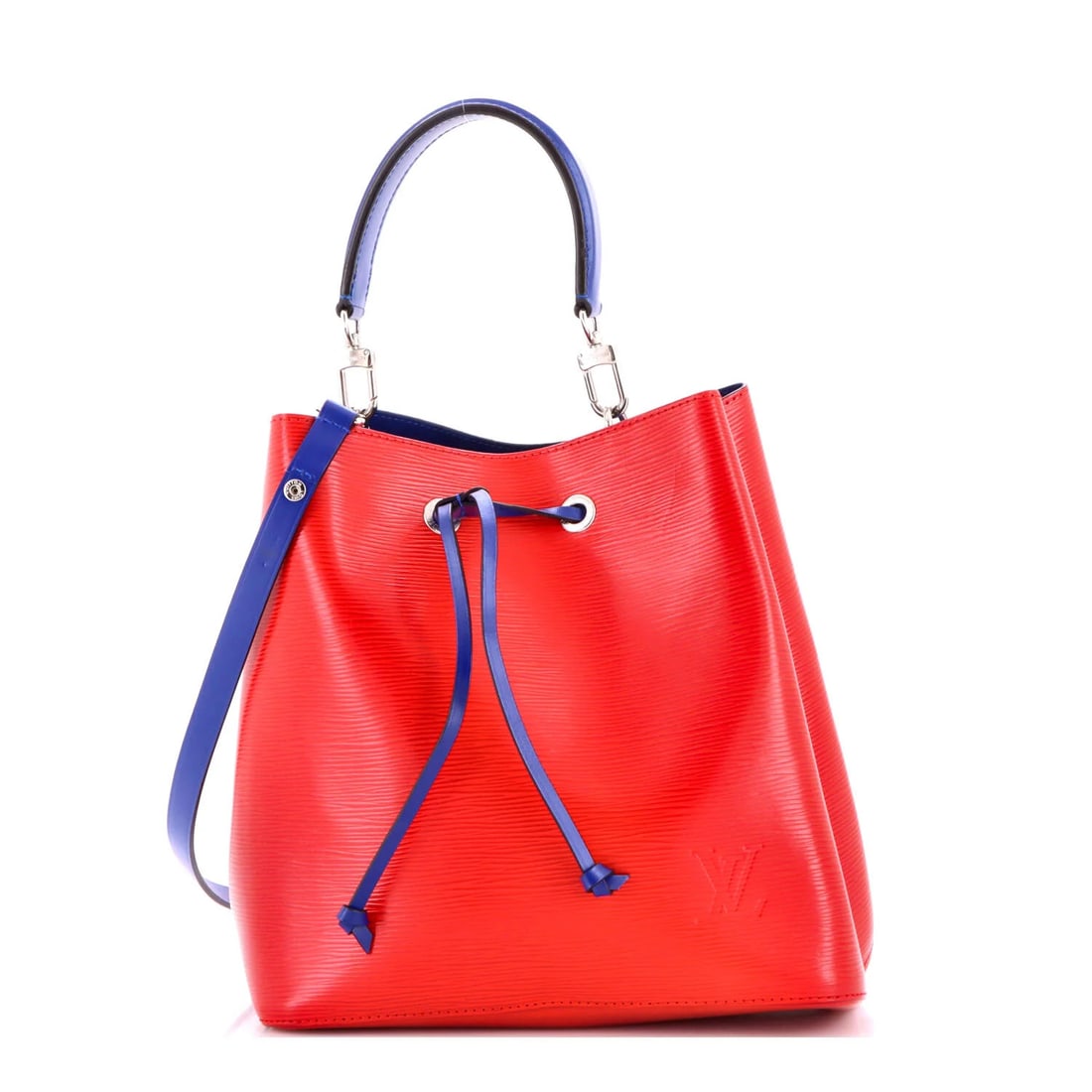 Louis Vuitton NeoNoe Handbag Epi Leather MM: Louis Vuitton NeoNoe Handbag Epi Leather MM The Louis Vuitton NeoNoe Handbag Epi Leather MM is a vibrant red bucket bag with a sleek design. Measuring 10" in height, 10" in width, and 6.5" in depth,