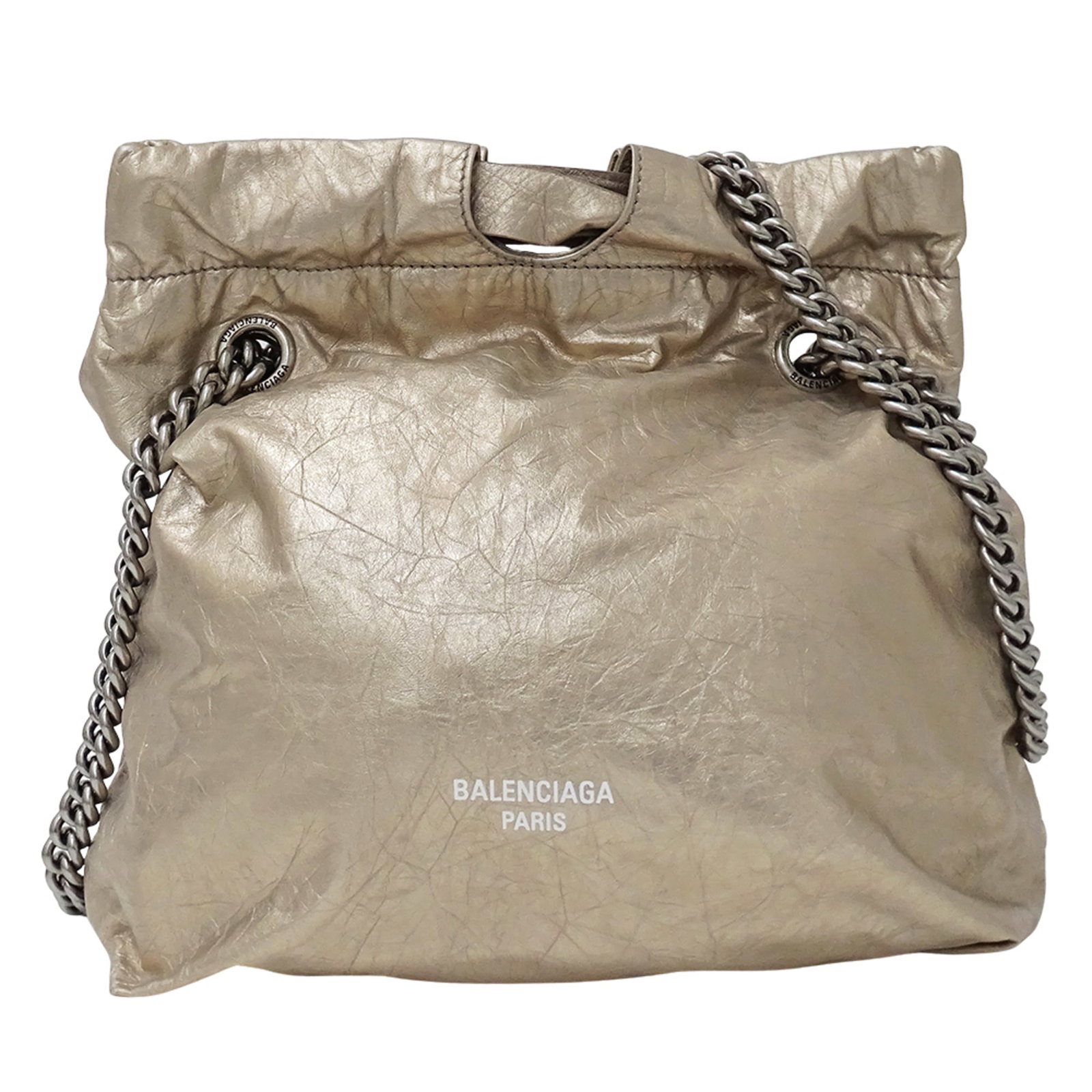 Balenciaga Handbag Shoulder Bag Leather: Balenciaga Handbag Shoulder Bag Leather Balenciaga Country of Origin: Italy, Material: Leather, Color: Metallic, Size: 26.5cm x 24.5cm x 11cm. This Balenciaga shoulder bag features a metallic leather 