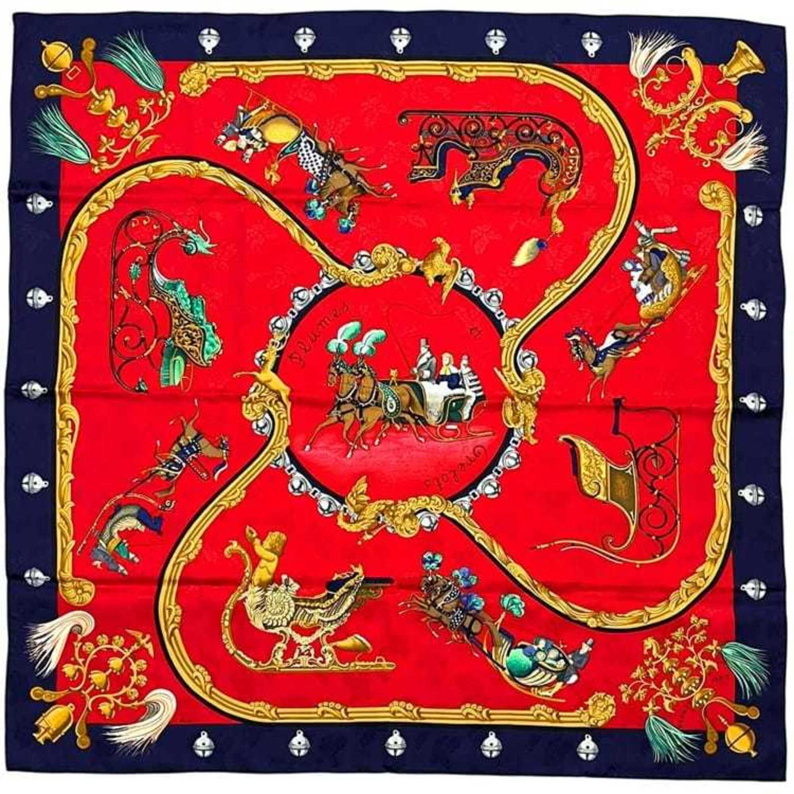 Silk Hermes Scarf: Silk Hermes Scarf Silk from the renowned French fashion house Hermes, this navy and red striped scarf boasts a classic design and luxurious feel. Made from high-quality silk, its 88cm x 89cm dimension