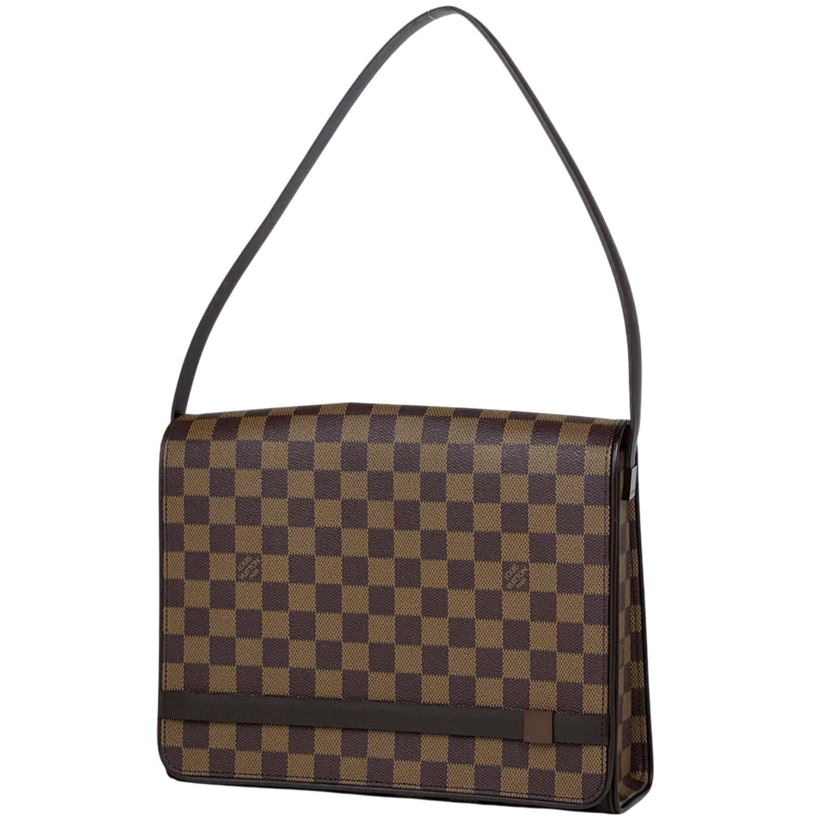 Shoulder Bag Damier Canvas By Louis Vuitton: Shoulder Bag Damier Canvas By Louis Vuitton Damier Canvas by Louis Vuitton shoulder bag in brown, featuring the iconic Damier pattern, measures 22cm x 28.5cm x 8cm, making it a stylish and compact
