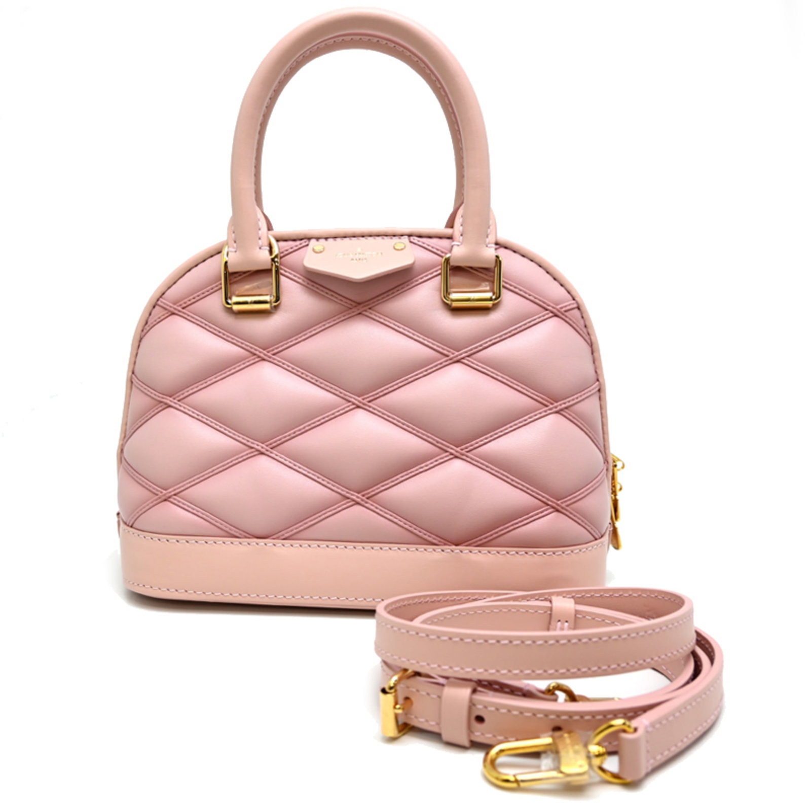 Shoulder Bag Leather Louis Vuitton: Shoulder Bag Leather Louis Vuitton Pink lambskin shoulder bag from Louis Vuitton, measuring 17cm x 22.5cm x 10.5cm. This leather bag features a classic design and a signature from the artist. Made