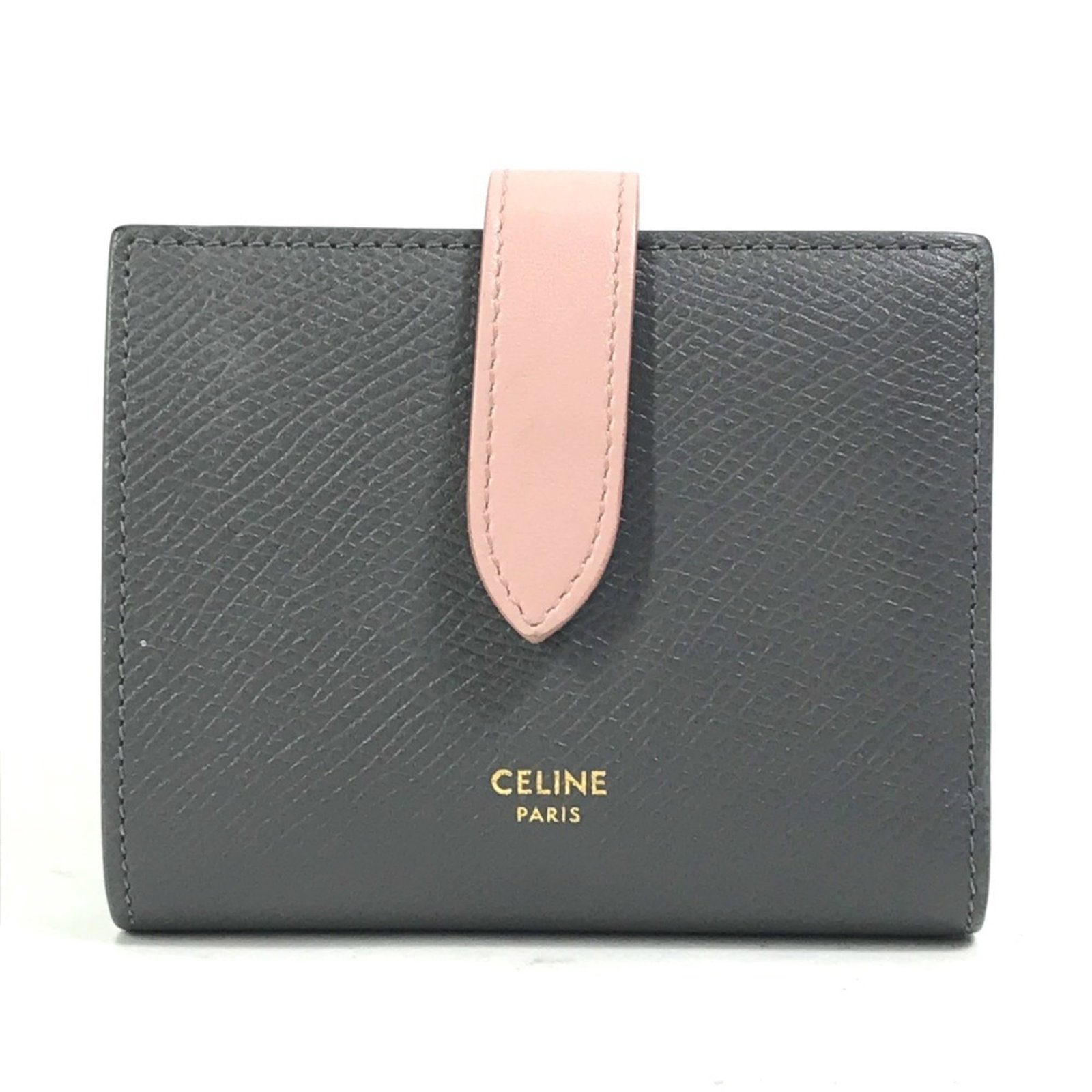 Celine Wallet (Bi-Fold) Leather: Celine Wallet (Bi-Fold) Leather Gray or Pink Celine Bi-Fold Leather Wallet. This bi-fold leather wallet features a sleek design and comes with a box and dust bag for storage. Made from high-quality
