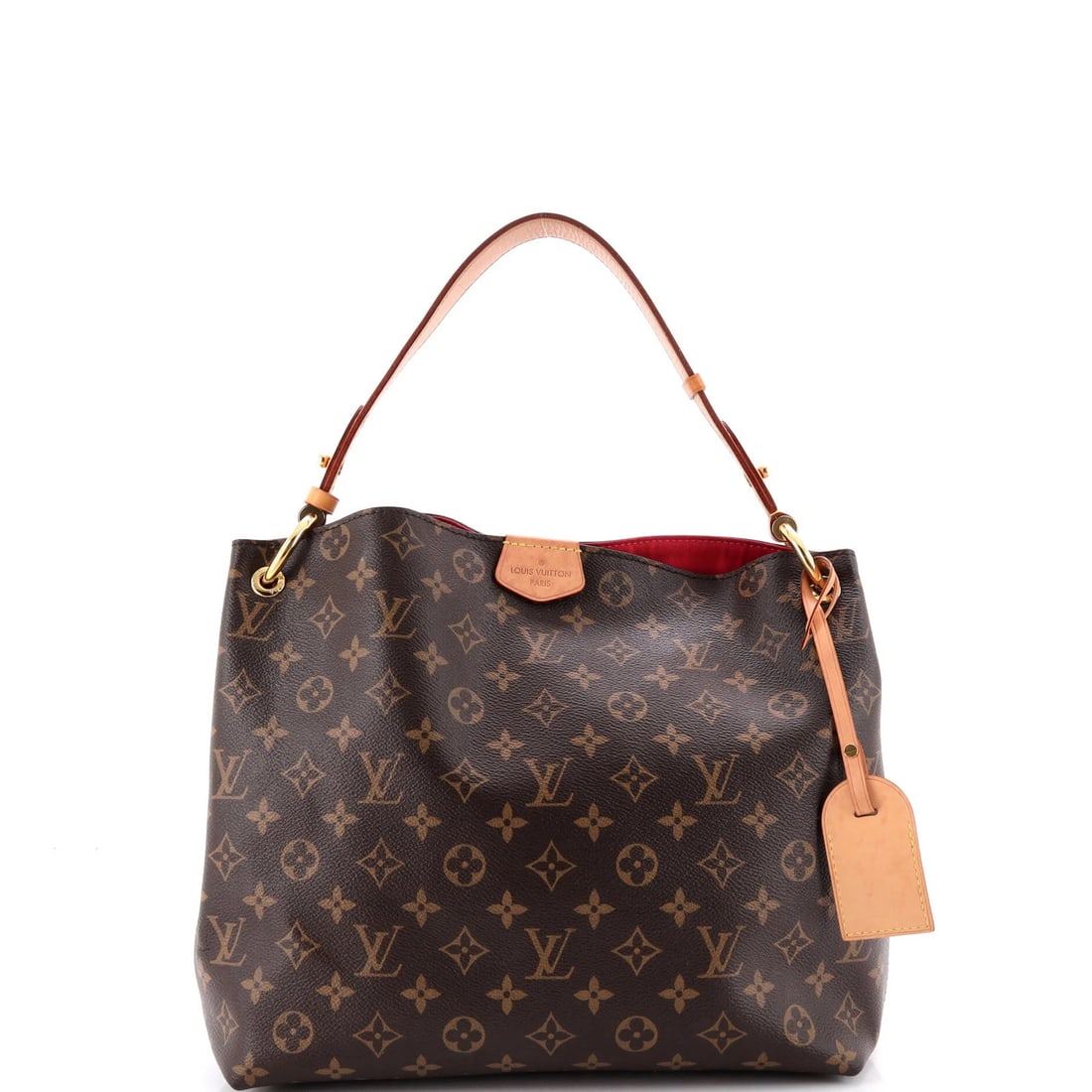Monogram Canvas Handbag Louis Vuitton Graceful: Monogram Canvas Handbag Louis Vuitton Graceful Brown Louis Vuitton canvas handbag with minor scuffs and creases, featuring a classic hobos style and gold hardware. The interior boasts a burgundy and