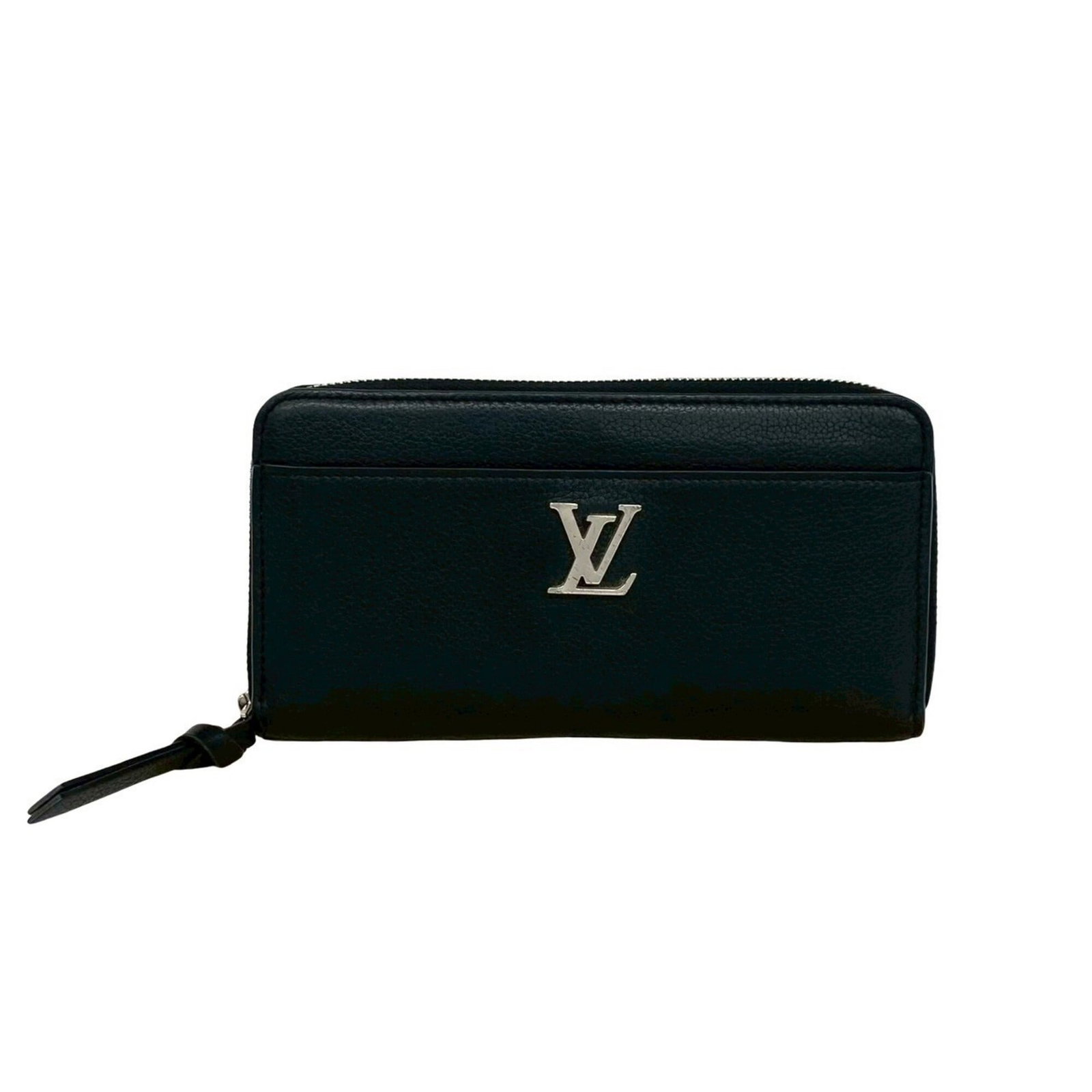 Louis Vuitton Long Bill Wallet (Bi-Fold) Leather: Louis Vuitton Long Bill Wallet (Bi-Fold) Leather Black leather bi-fold wallet with a classic long bill design from Louis Vuitton, measuring 10cm x 19.5cm x 2.5cm. This stylish wallet features