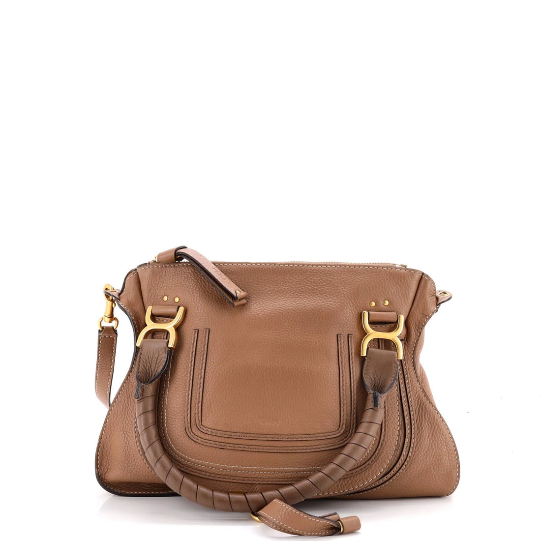 Chloe Satchel Marcie Leather Medium: Chloe Satchel Marcie Leather Medium Brown Chloe Marcie Leather Medium Satchel with Gold Hardware, featuring a classic design and rich leather exterior. Measuring 11" tall and 13" wide, this medium-siz