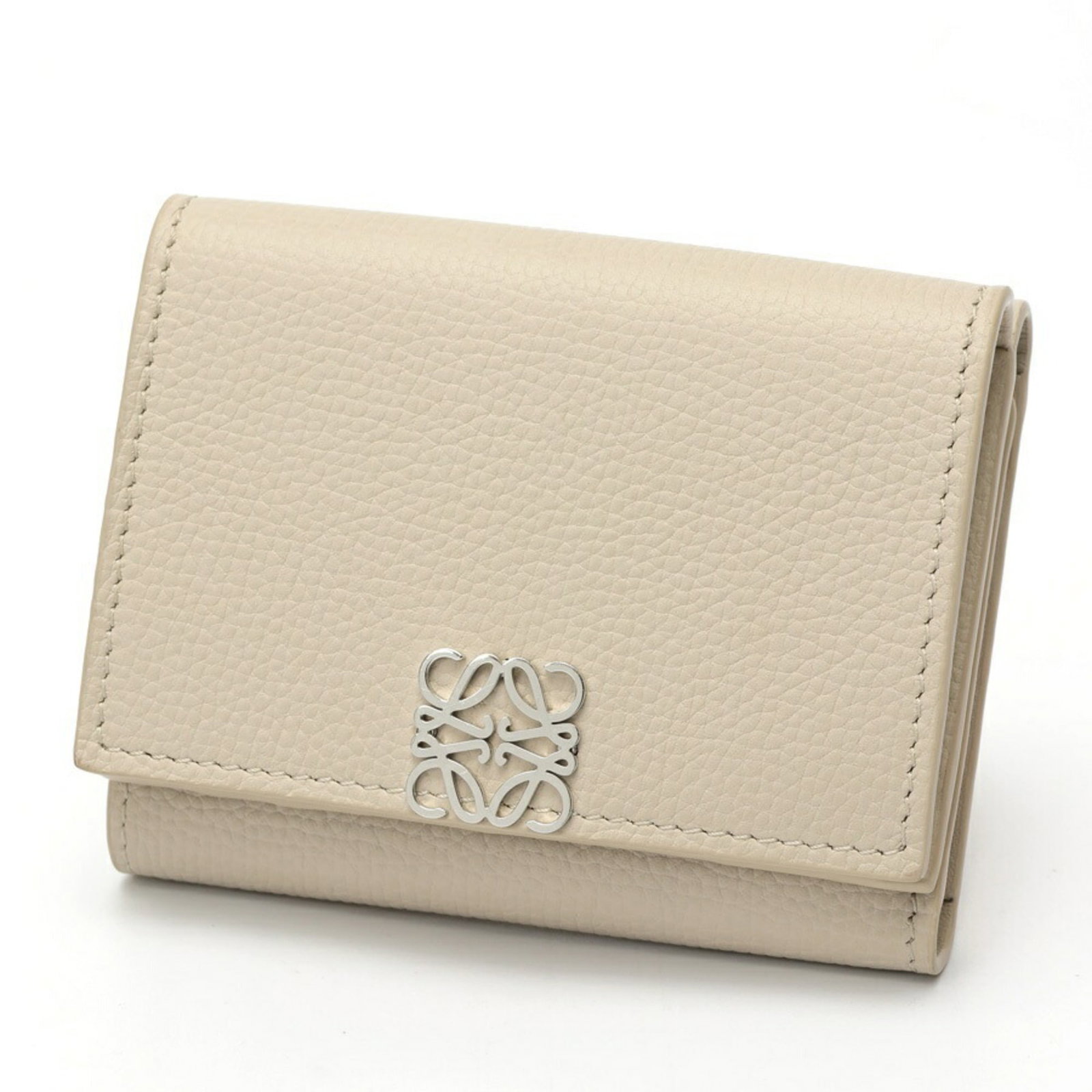 Loewe Wallet (Tri-Fold) Leather: Loewe Wallet (Tri-Fold) Leather The Loewe Wallet is a sleek, tri-fold leather accessory from the renowned Spanish brand. Its grayish color and classic design make it a versatile and stylish addition