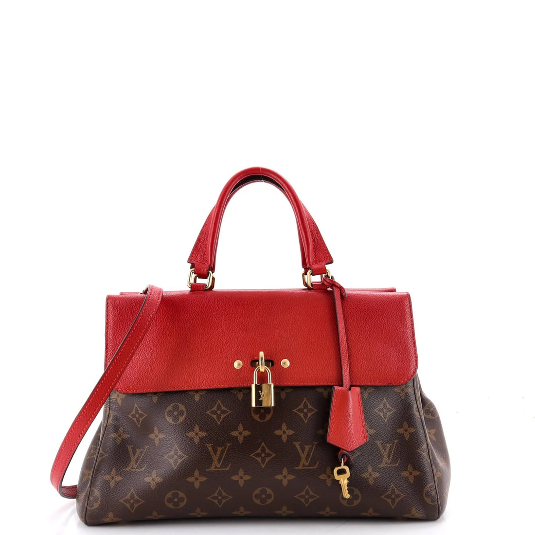 Louis Vuitton Venus Handbag Monogram Canvas and Leather: Louis Vuitton Venus Handbag Monogram Canvas and Leather Red Louis Vuitton Venus Handbag Monogram Canvas and Leather, featuring a classic satchel design with a bold red exterior and gold hardware. The
