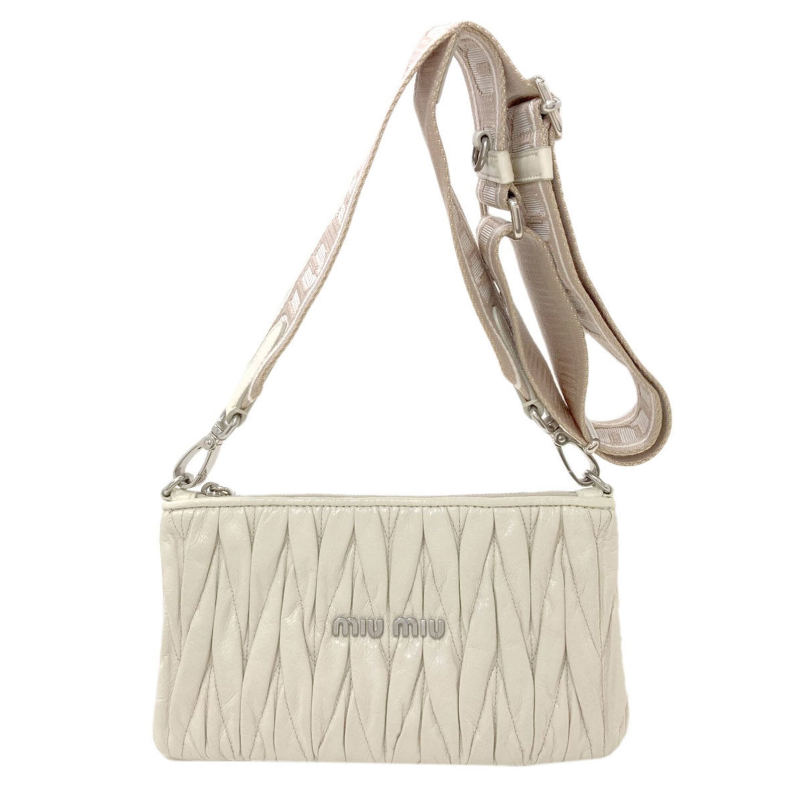 Pouch Leather Miu Bag Shoulder: Pouch Leather Miu Bag Shoulder Pouch Leather Miu Bag Shoulder - A sleek and modern design, this white calfskin leather shoulder bag features a clean and minimalist aesthetic. Its compact size and