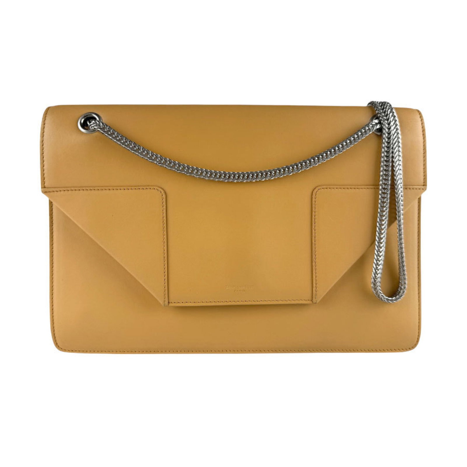 Laurent Saint Bag Leather Shoulder: Laurent Saint Bag Leather Shoulder Leather shoulder bag from Saint Laurent, made in Italy, features a classic design with a beige color and a compact size of 19cm x 27cm x 3cm. The bag's material is