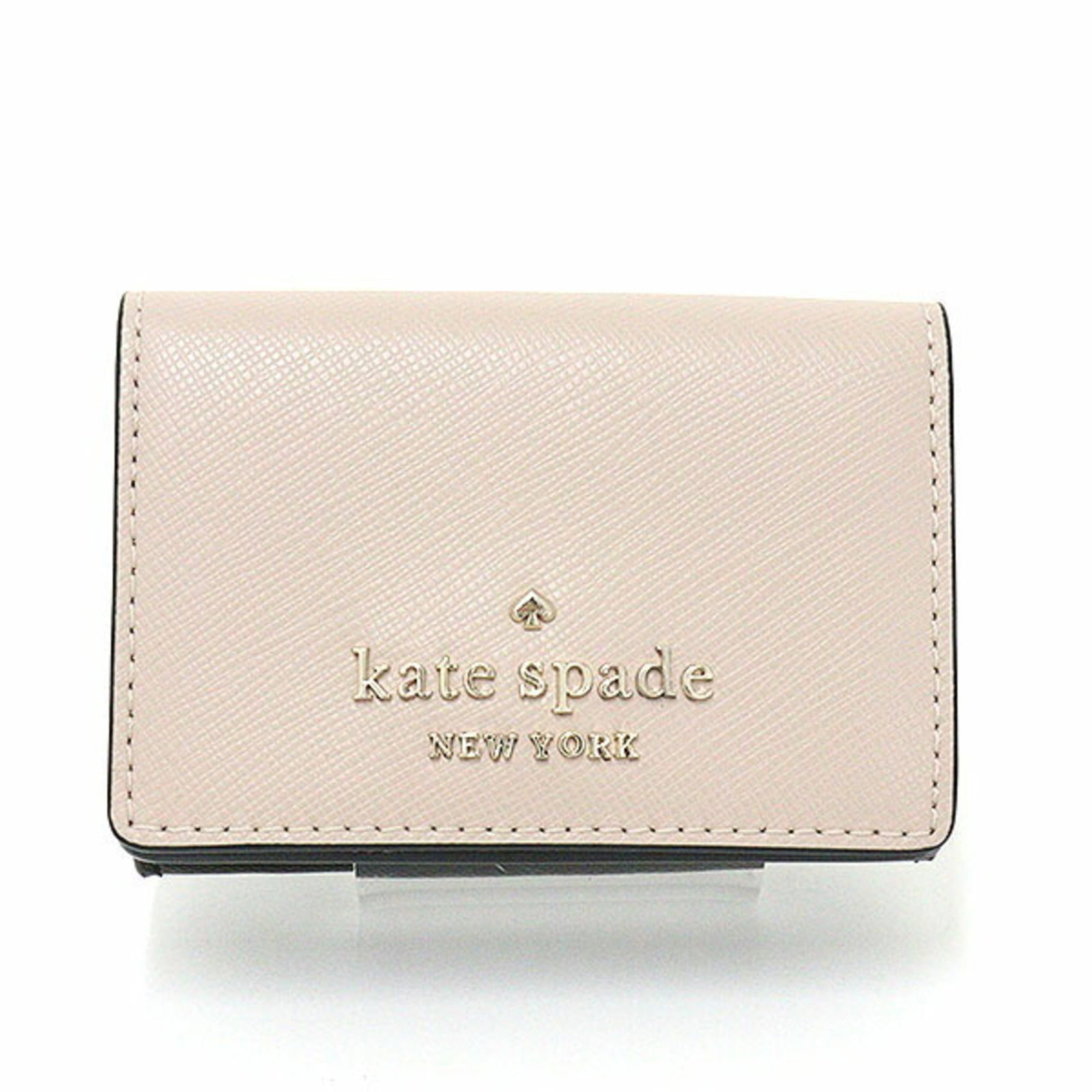 Spade Kate Wallet Pvc Leather Tri: Spade Kate Wallet Pvc Leather Tri Tri-fold wallet with a unique blend of PVC and leather, featuring a beige and multi-color design. The snap fastener closure adds a sleek touch to this compact,
