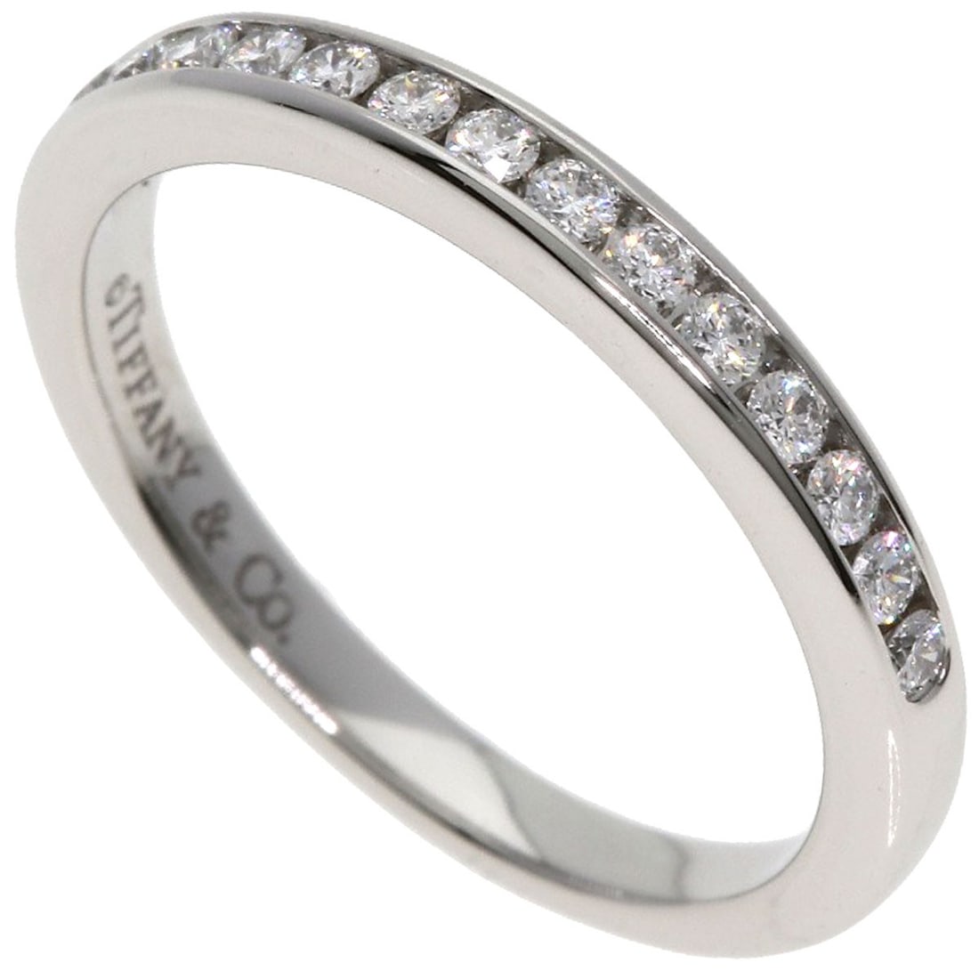 Tiffany&Co. Half Eternity Diamond Ring Platinum Pt950: Tiffany&Co. Half Eternity Diamond Ring Platinum Pt950 Platinum Pt950 Tiffany&Co. Half Eternity Diamond Ring in a sleek silver finish, this timeless piece boasts a striking diamond centerpiece. The